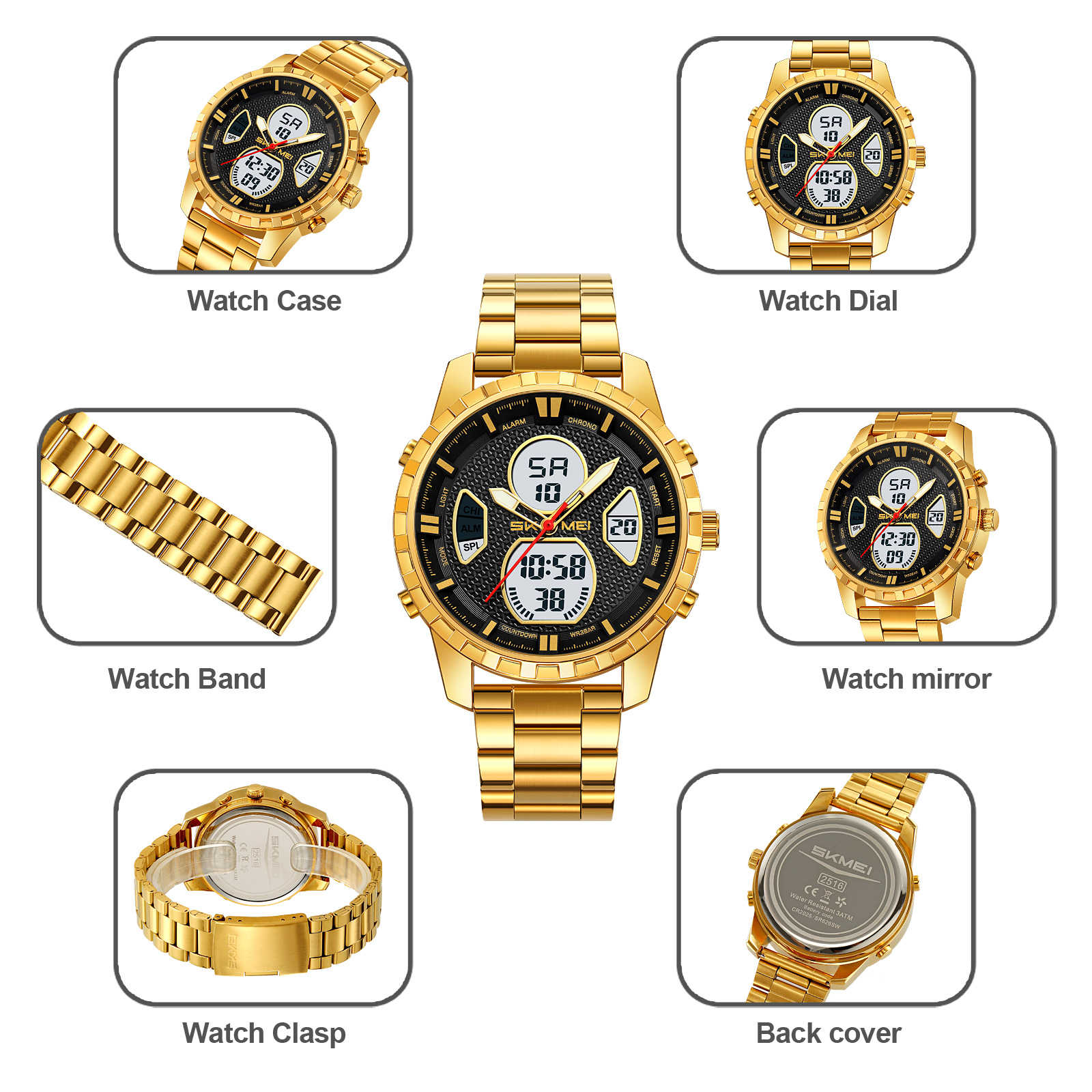 SKMEI 2516 METAL ANALOG DIGITAL WATCH WHOLESALE