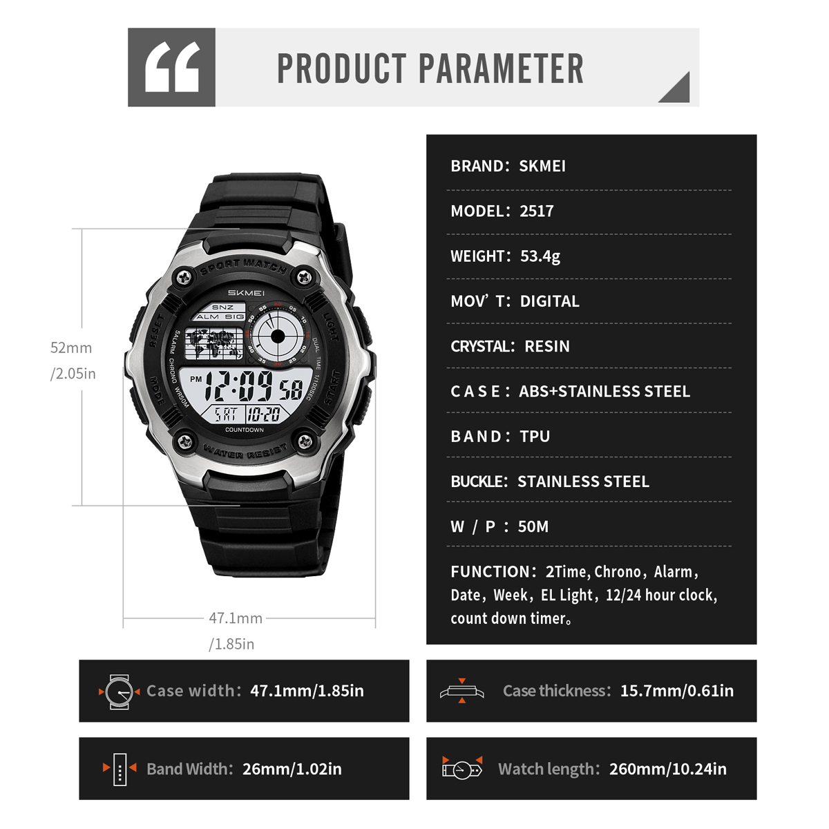 Wholesale SKMEI 2517 Sports Watch For Men Fashion Design Men Digital Watch