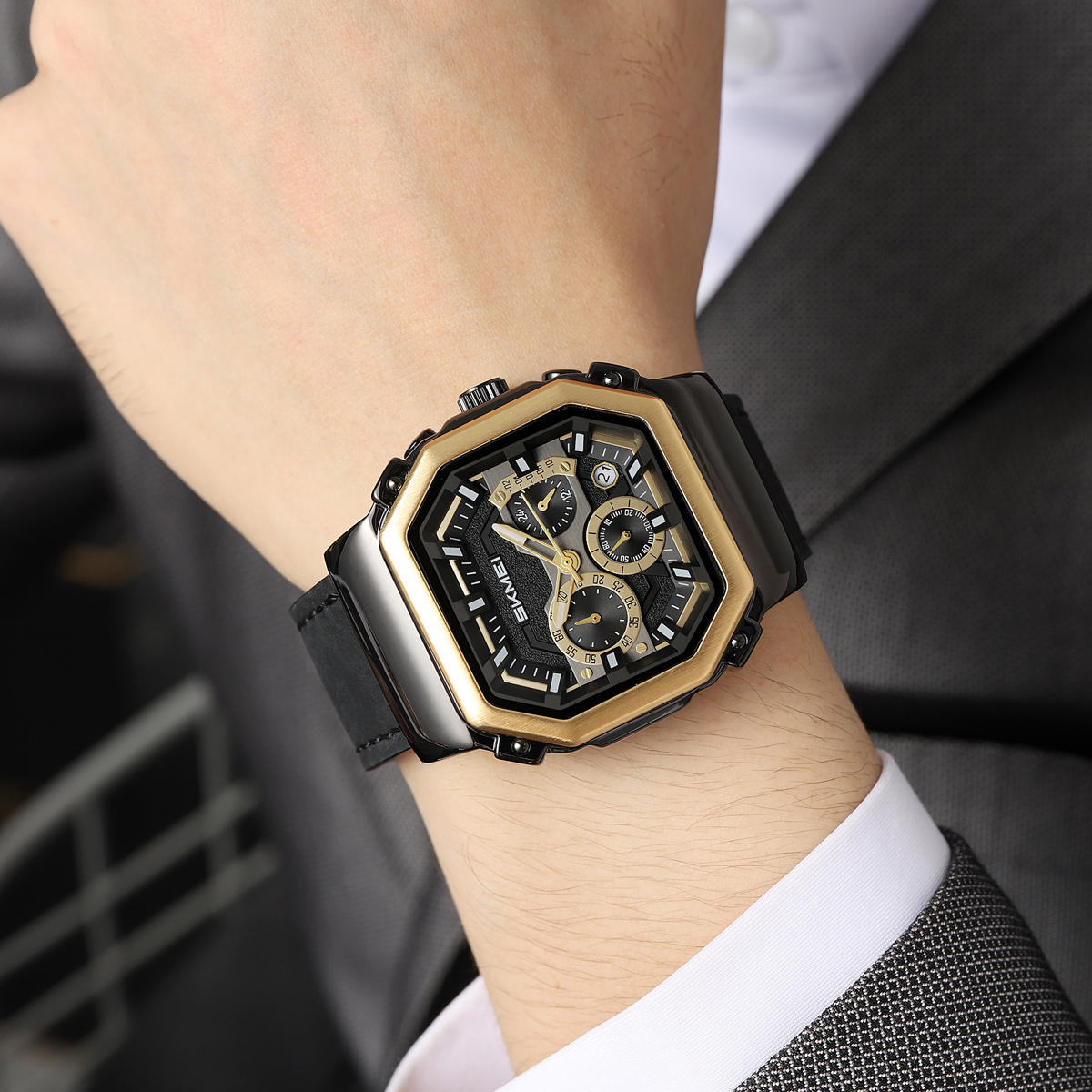 SKMEI 2518 Leather Silicone Strap Shock Outdoor Sport Analog Men Quartz Watch