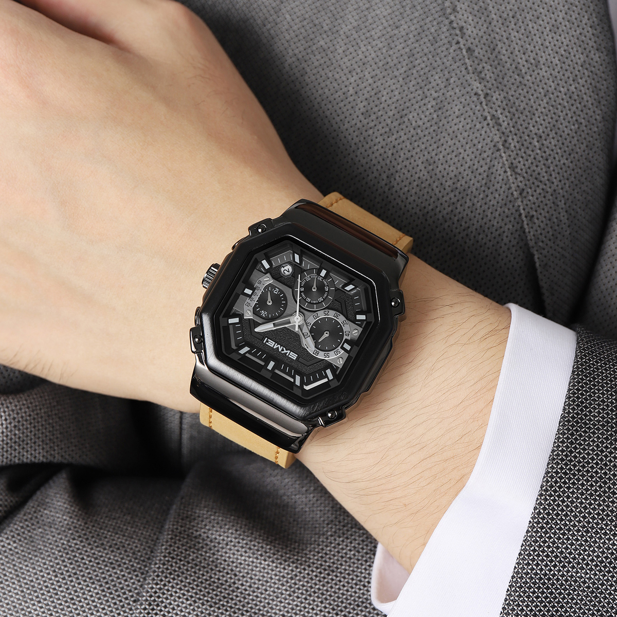 SKMEI 2518 Leather Silicone Strap Shock Outdoor Sport Analog Men Quartz Watch
