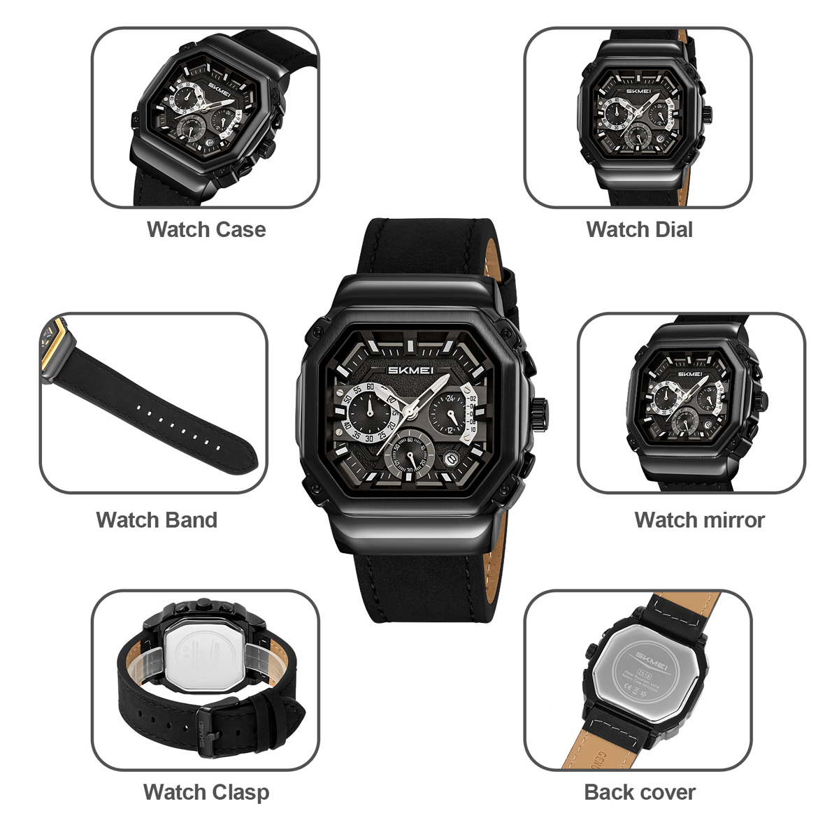SKMEI 2518 Leather Silicone Strap Shock Outdoor Sport Analog Men Quartz Watch