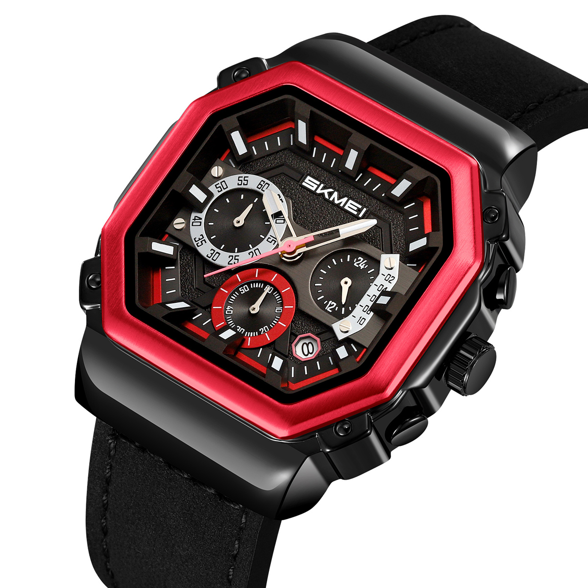 SKMEI 2518 Leather Silicone Strap Shock Outdoor Sport Analog Men Quartz Watch