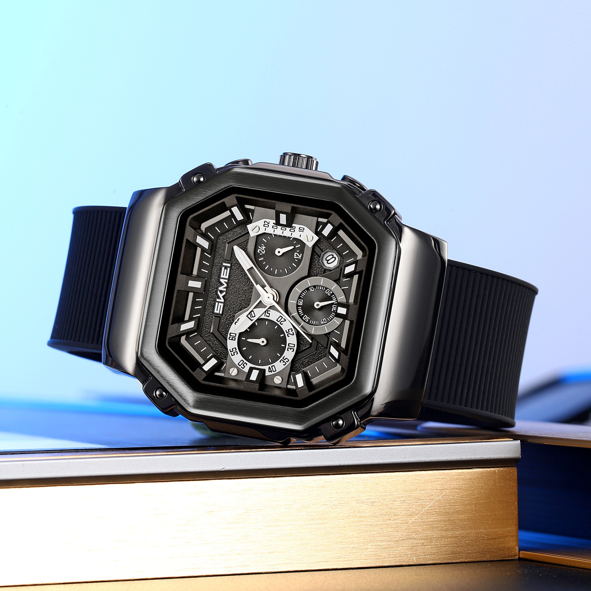SKMEI 2518 Leather Silicone Strap Shock Outdoor Sport Analog Men Quartz Watch