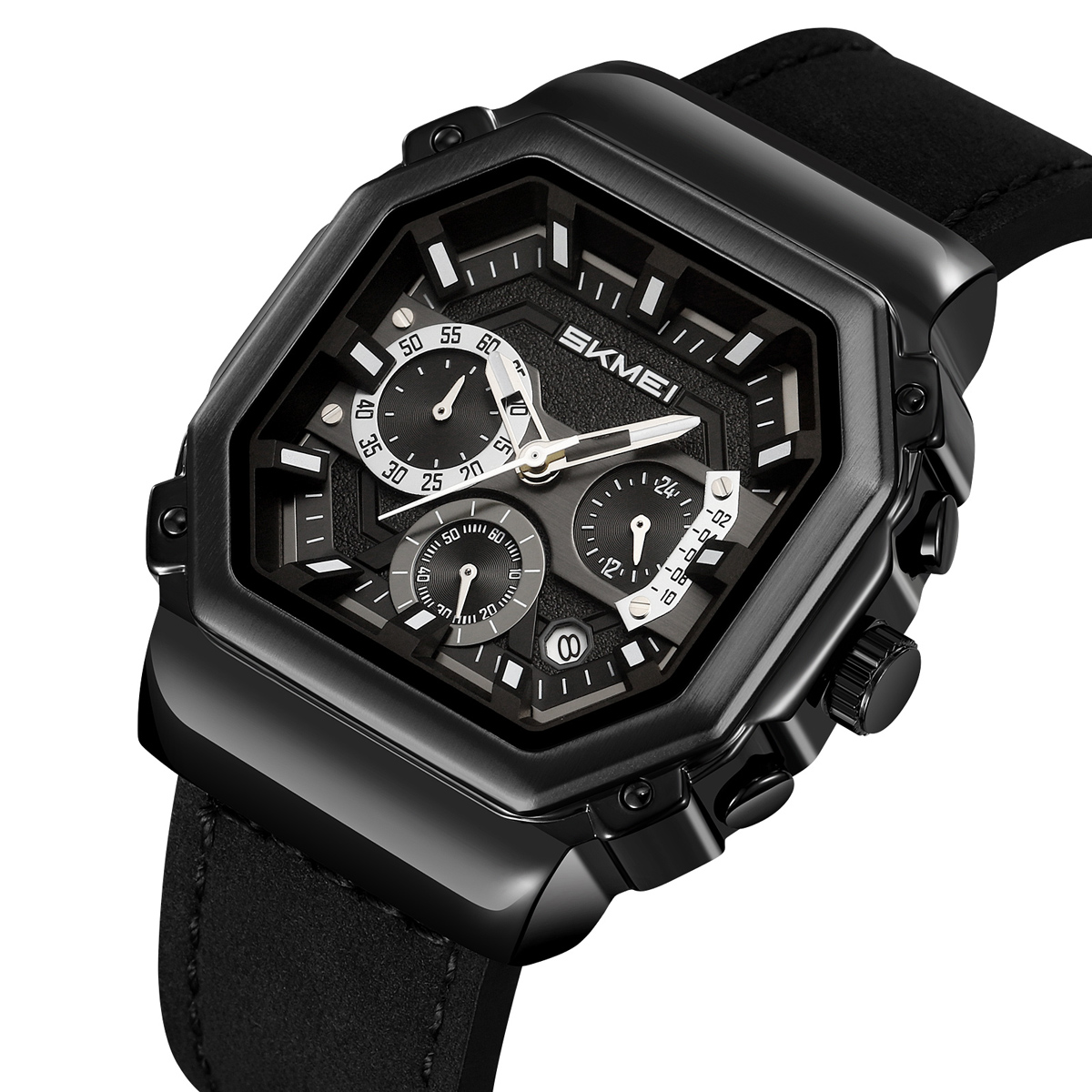 SKMEI 2518 Leather Silicone Strap Shock Outdoor Sport Analog Men Quartz Watch