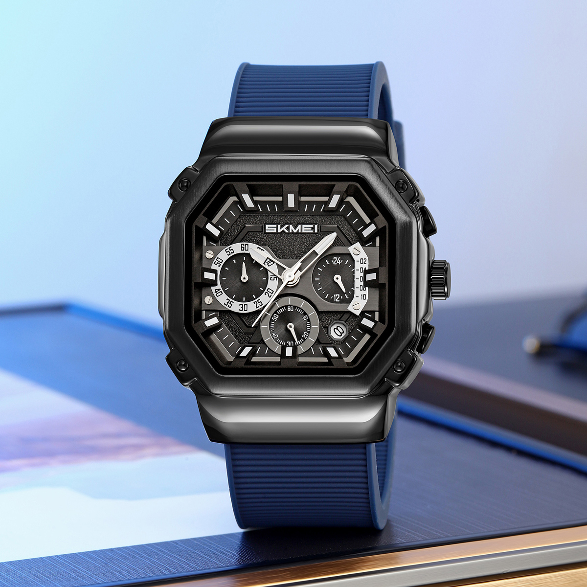 SKMEI 2518 Leather Silicone Strap Shock Outdoor Sport Analog Men Quartz Watch