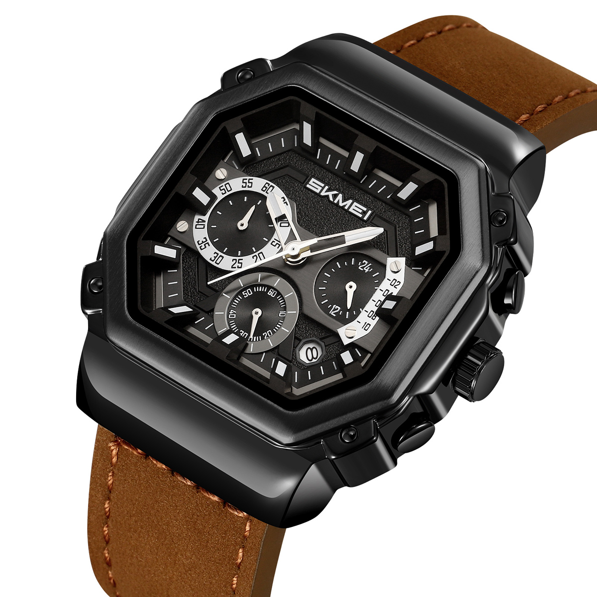 SKMEI 2518 Leather Silicone Strap Shock Outdoor Sport Analog Men Quartz Watch