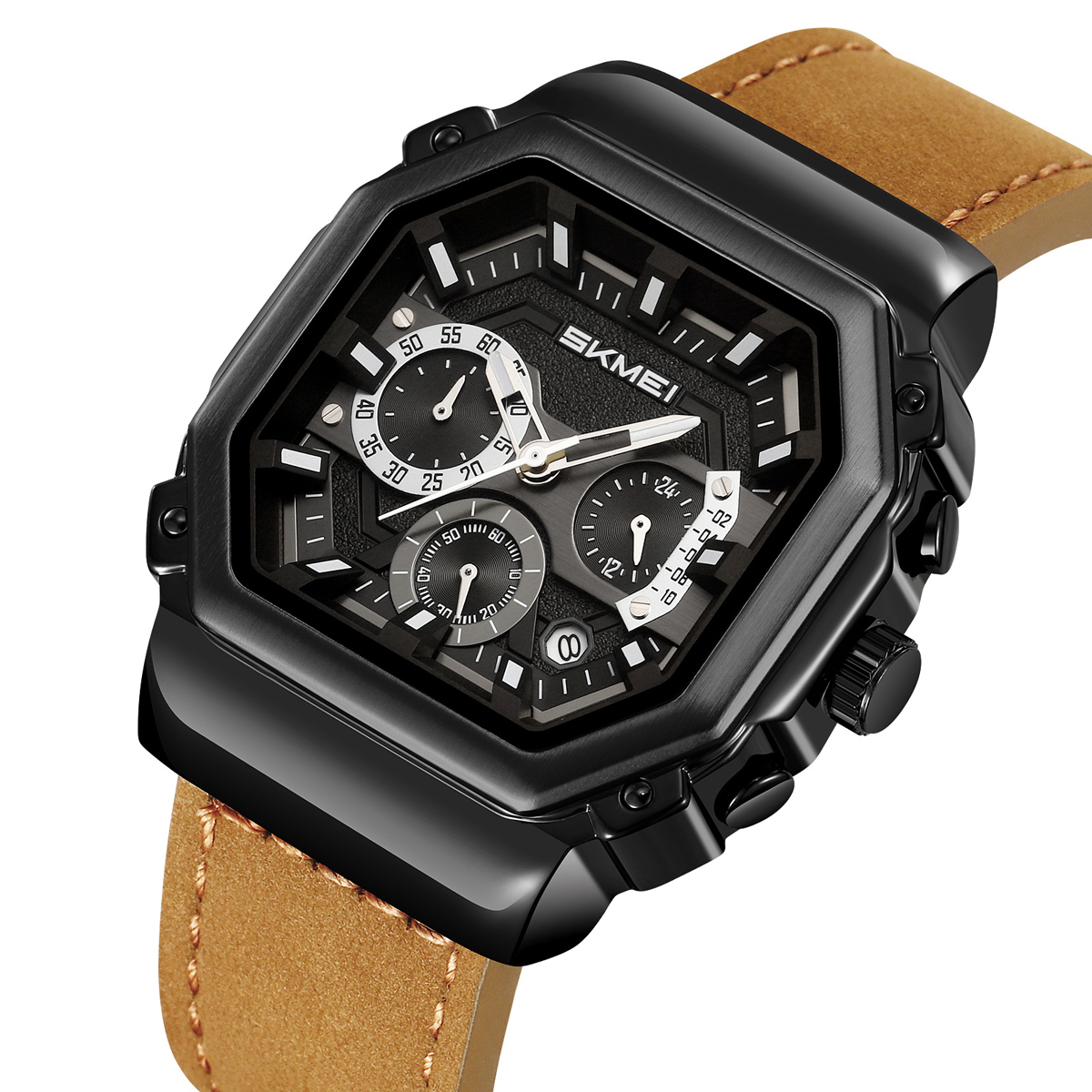 SKMEI 2518 Leather Silicone Strap Shock Outdoor Sport Analog Men Quartz Watch