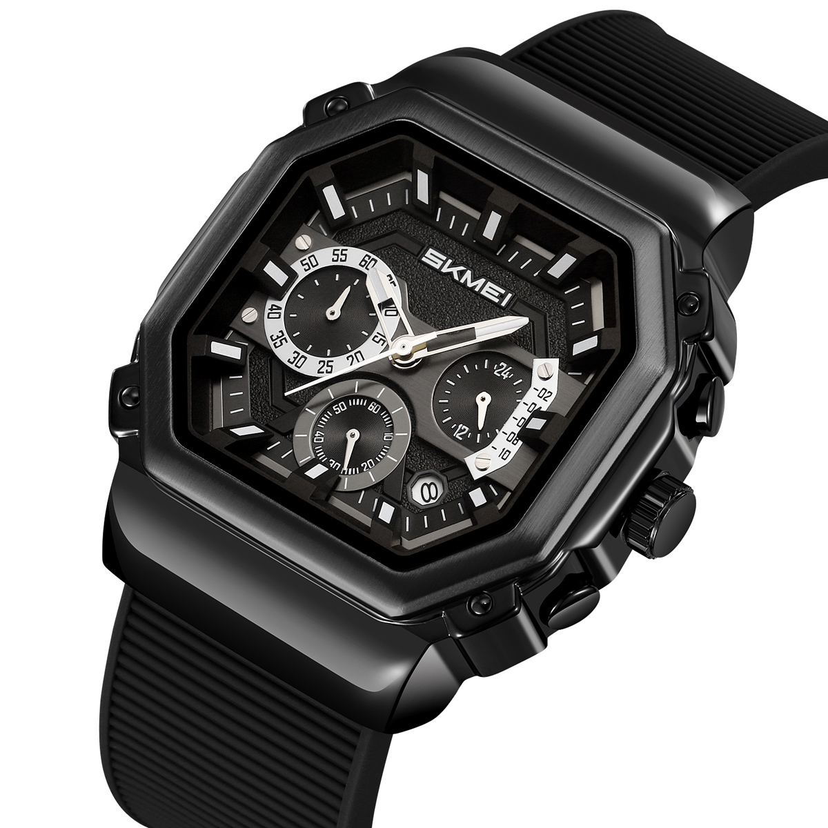 SKMEI 2518 Leather Silicone Strap Shock Outdoor Sport Analog Men Quartz Watch