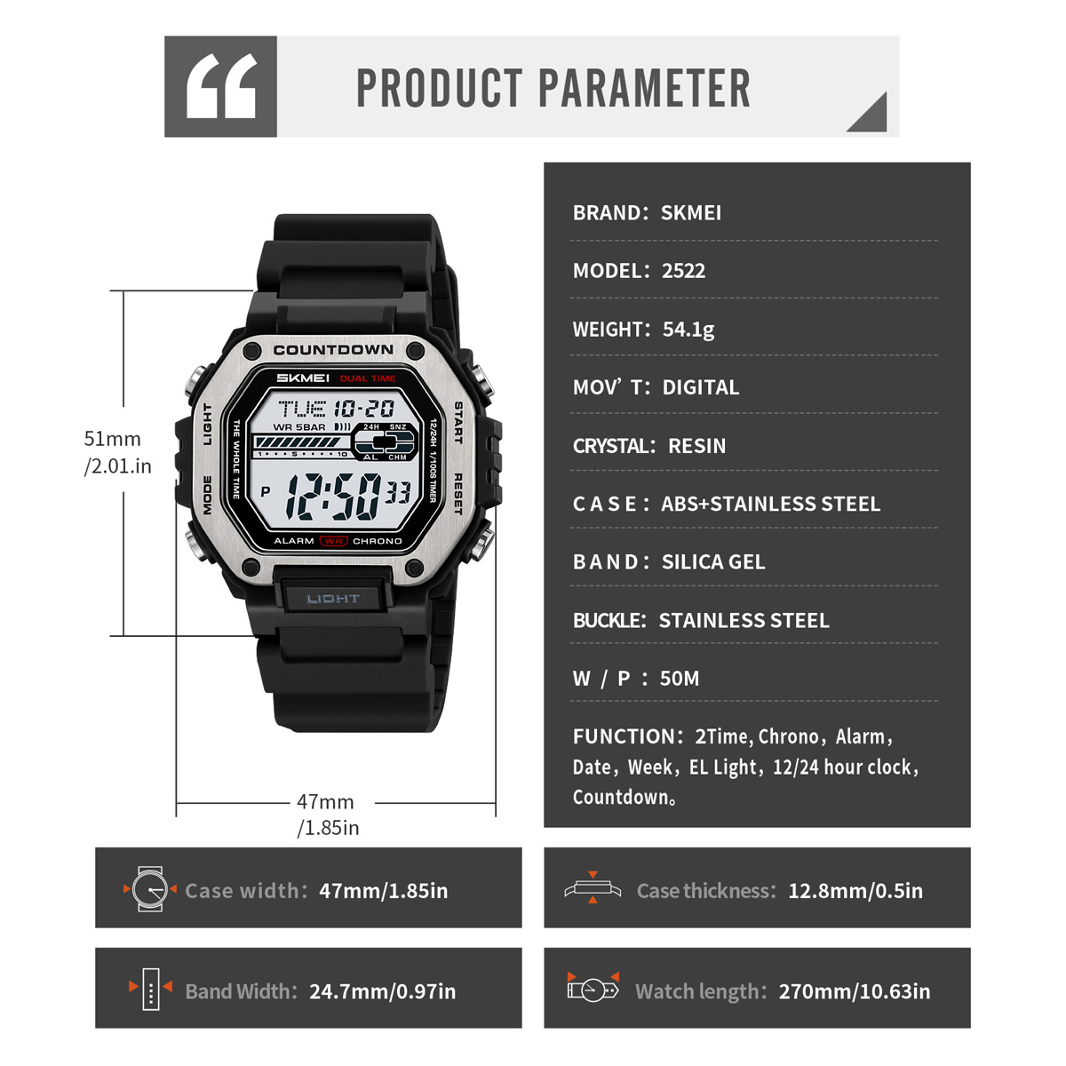 SKMEI 2522 Multifunctional Digital Sports Watch