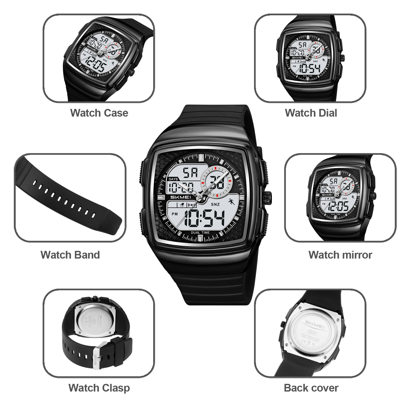 SKMEI 2530 Outdoor Analog Sports Square Men's Electronic Square Dial Watch