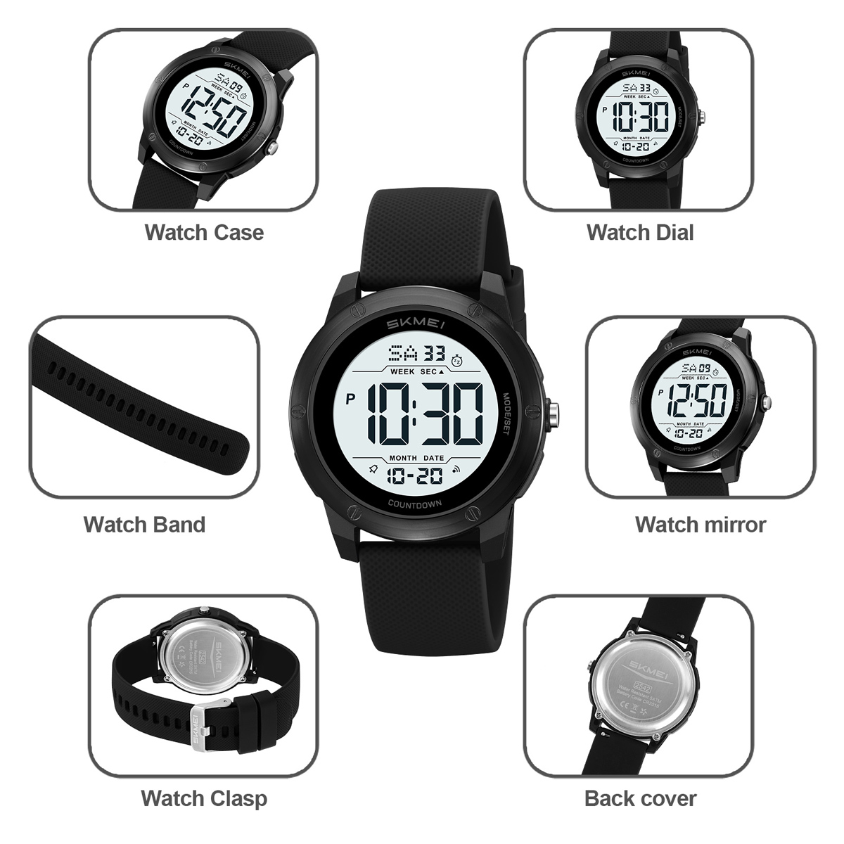 SKMEI2542 Man Digital Watch PU Band Luminous Multi Function in Stock Sports Hand Watch