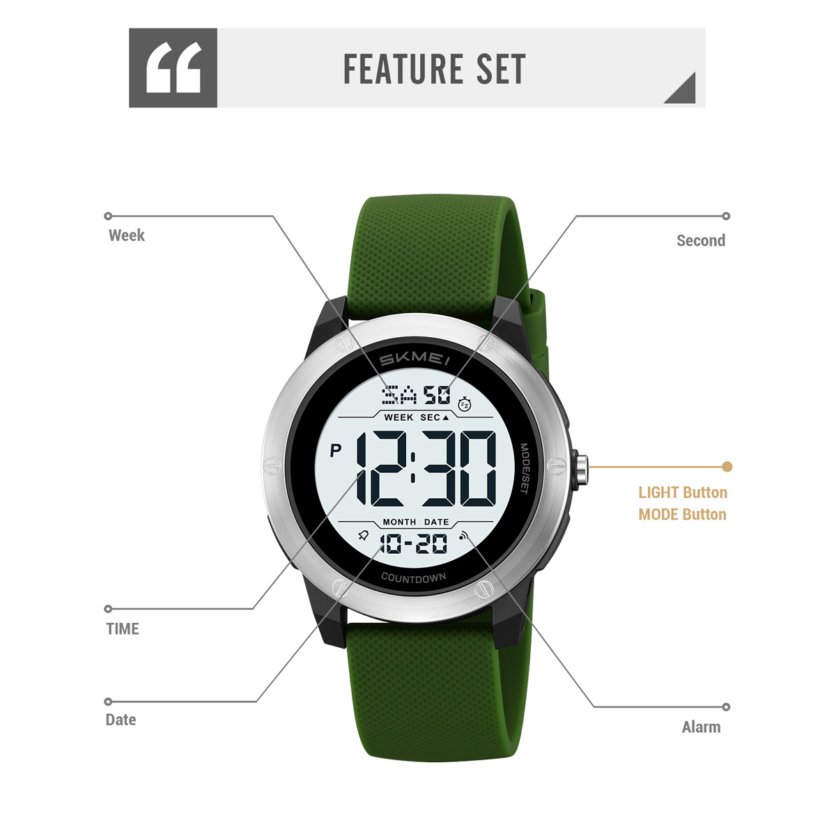 SKMEI2542 Man Digital Watch PU Band Luminous Multi Function in Stock Sports Hand Watch