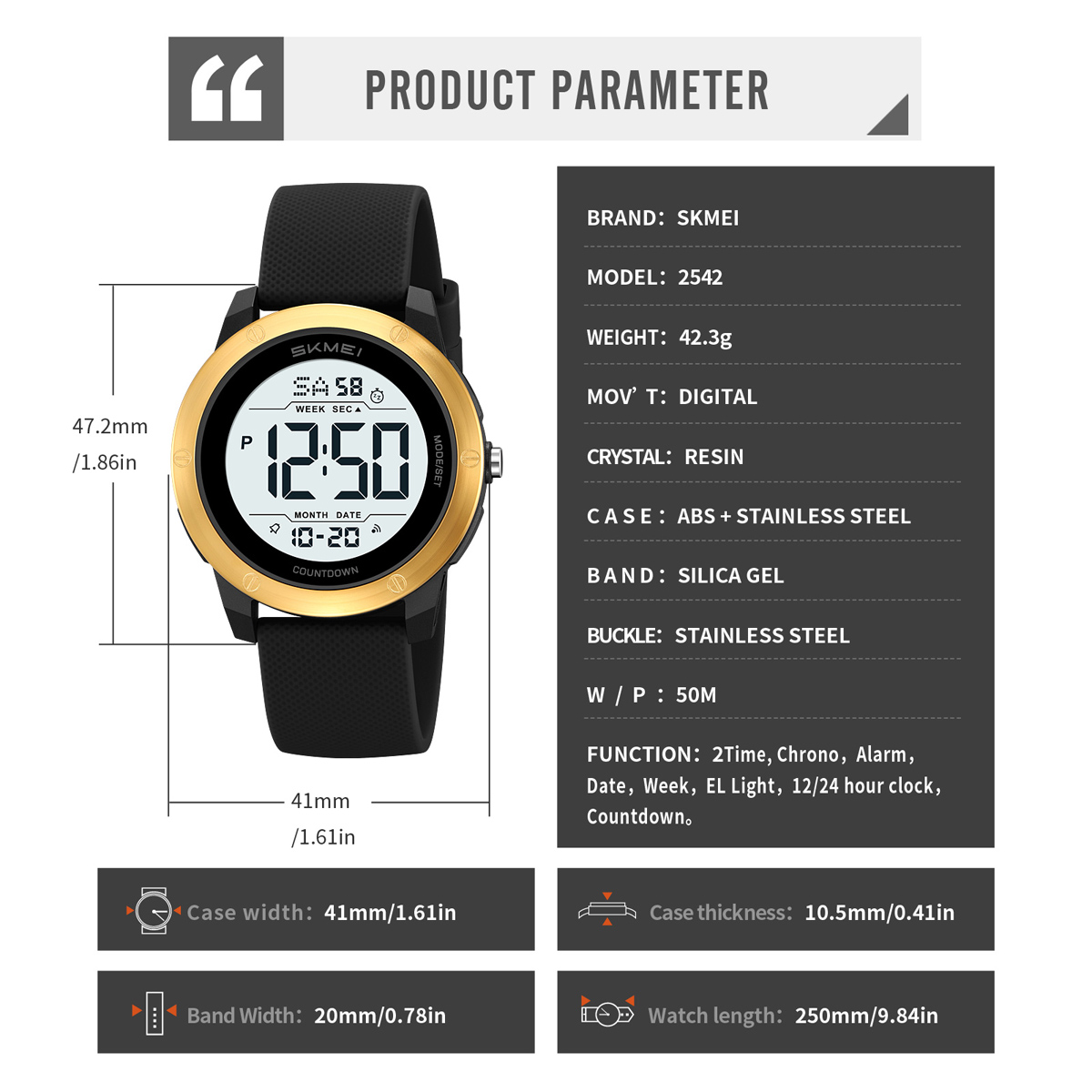 SKMEI2542 Man Digital Watch PU Band Luminous Multi Function in Stock Sports Hand Watch