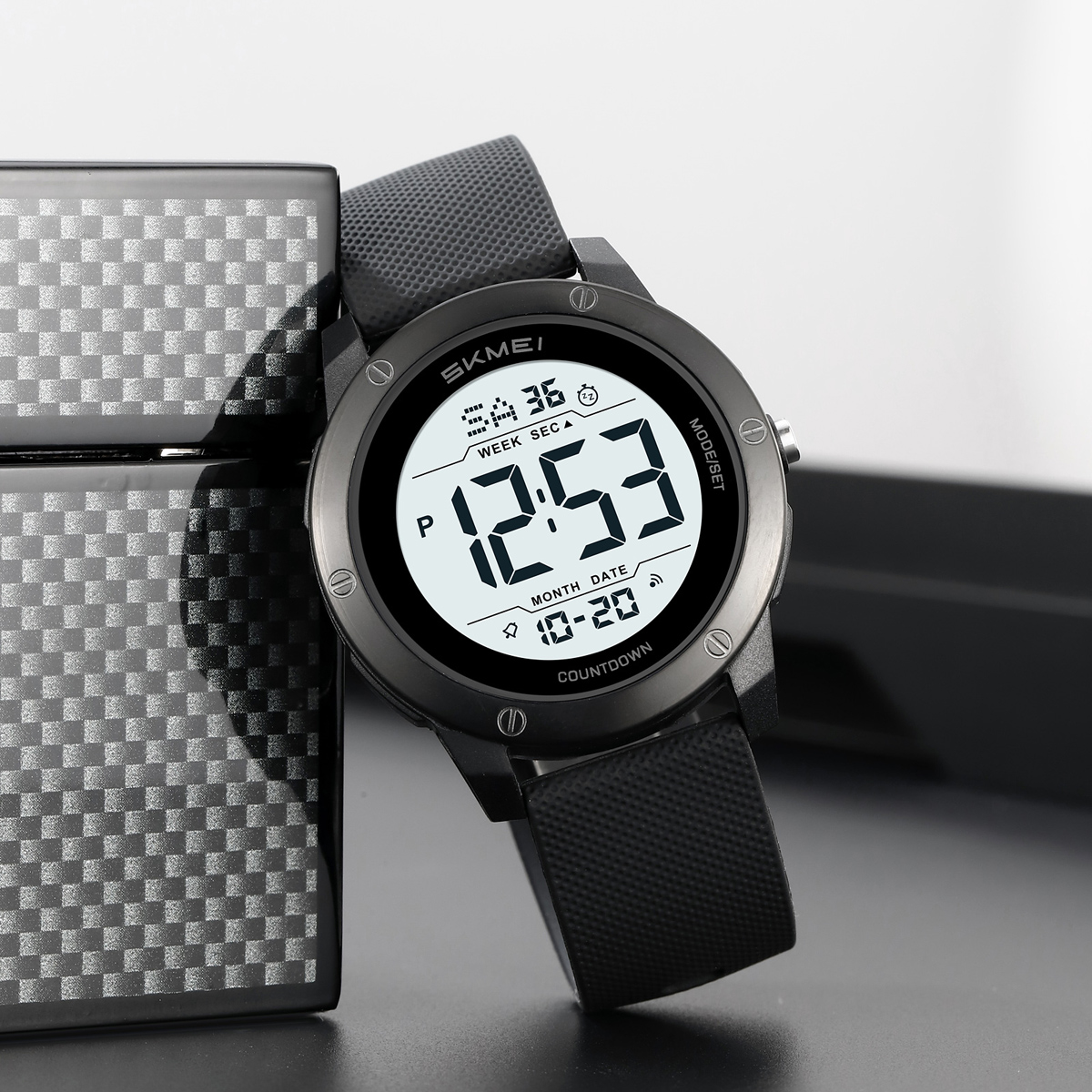 SKMEI2542 Man Digital Watch PU Band Luminous Multi Function in Stock Sports Hand Watch