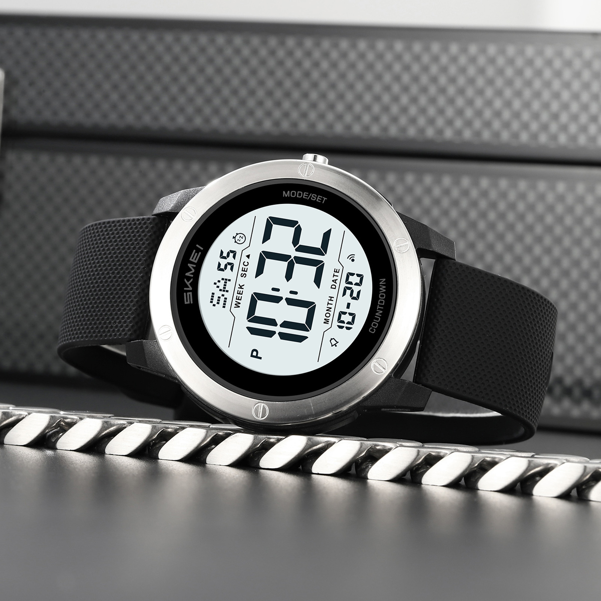 SKMEI2542 Man Digital Watch PU Band Luminous Multi Function in Stock Sports Hand Watch