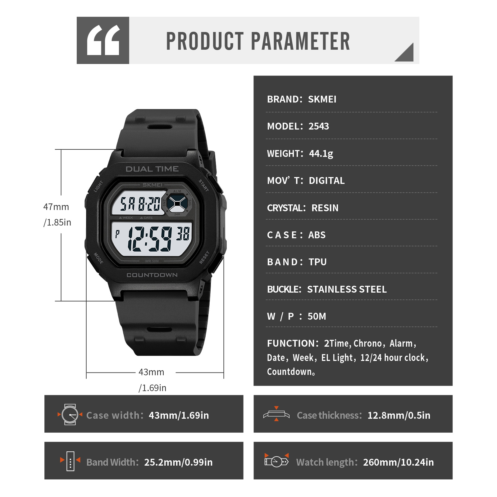 Skmei 2543 Dual Time Electronic Relojes Relogio Masculino