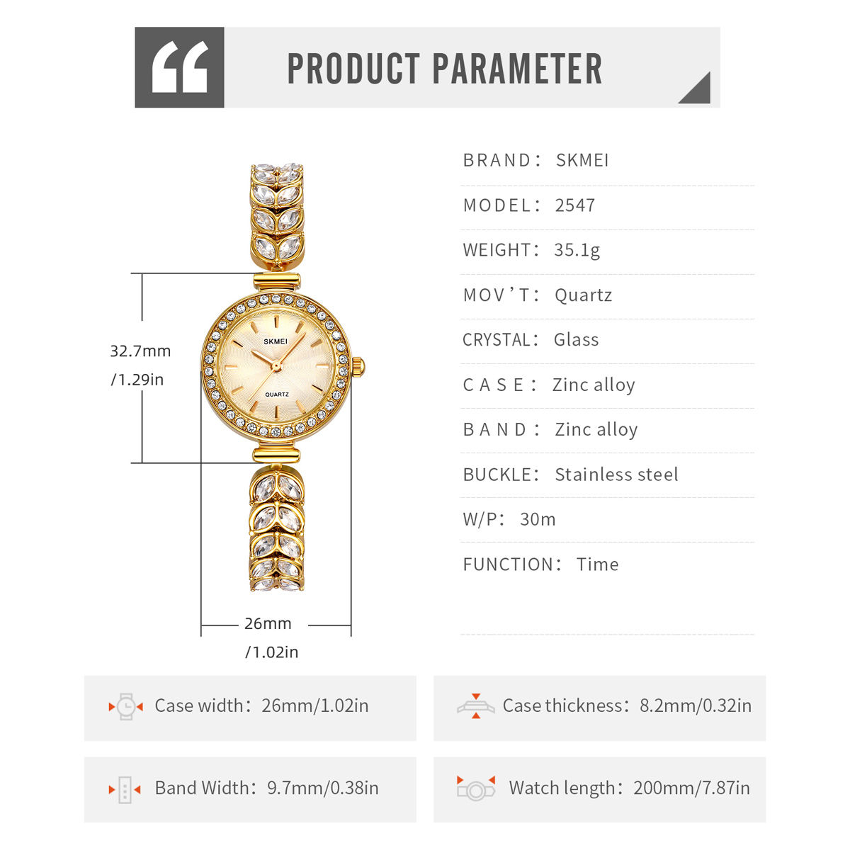 Skmei 2547 Elegant Bright Metal Lady Wrist Watch China Factory Wholesale Supply