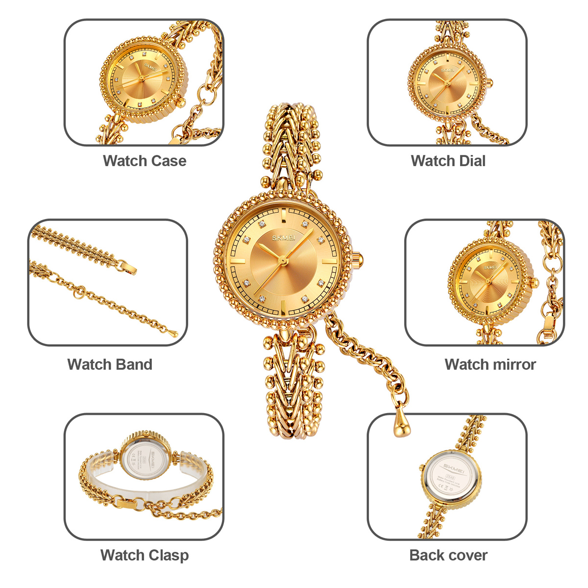 Skmei 2548 Elegant Stylish Fashion Lady Small Size Copper Strap Alloy Case Watches