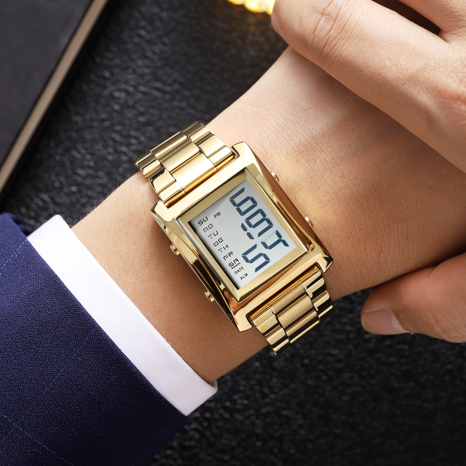  Men's SKMEI 2550 Digital Watch Waterproof LED Lights with Stainless Steel and Luminous Alarm