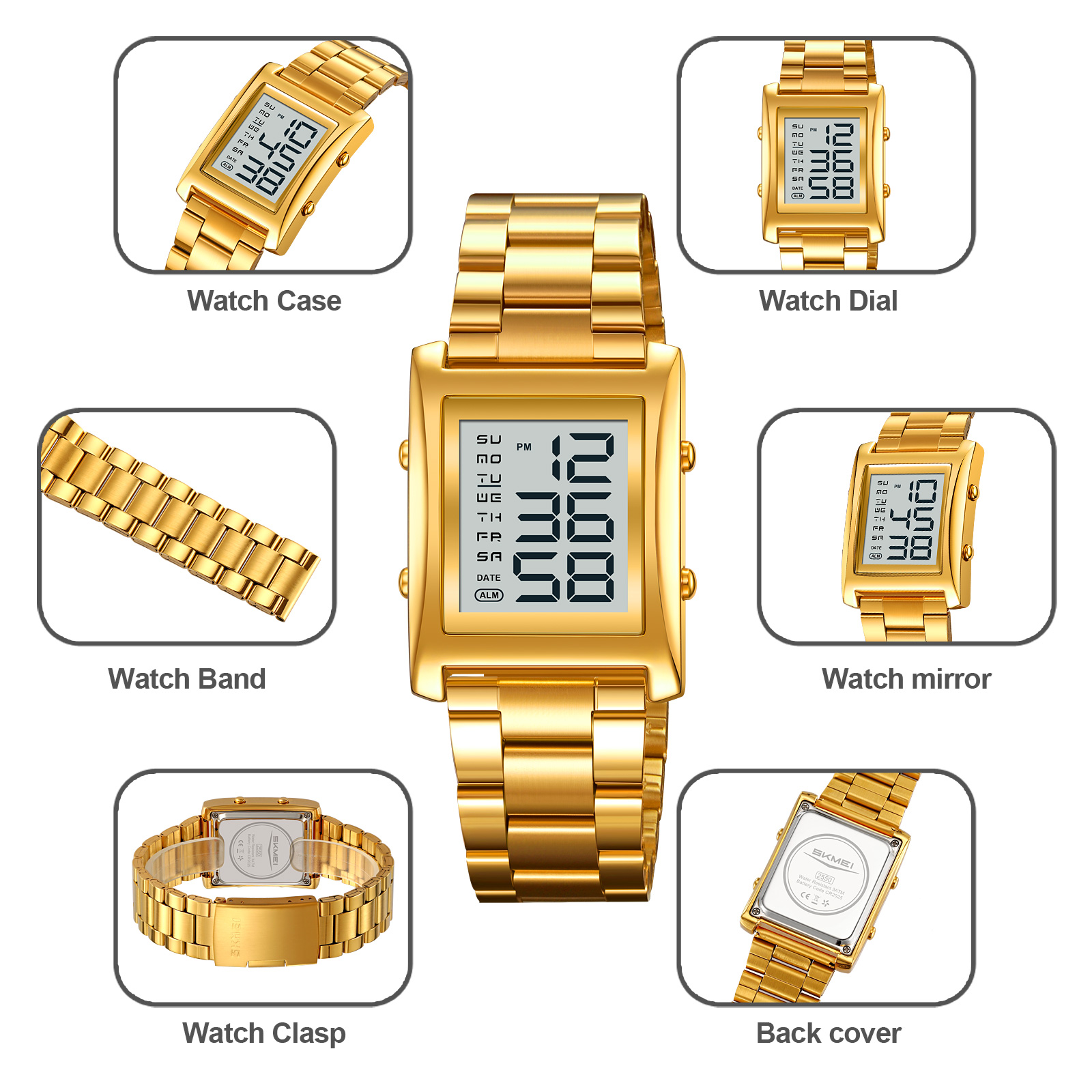  Men's SKMEI 2550 Digital Watch Waterproof LED Lights with Stainless Steel and Luminous Alarm