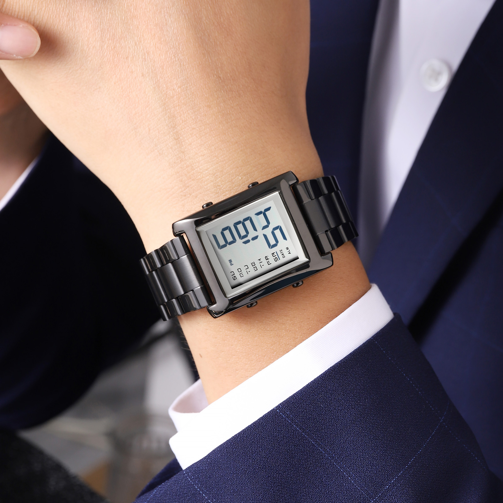  Men's SKMEI 2550 Digital Watch Waterproof LED Lights with Stainless Steel and Luminous Alarm