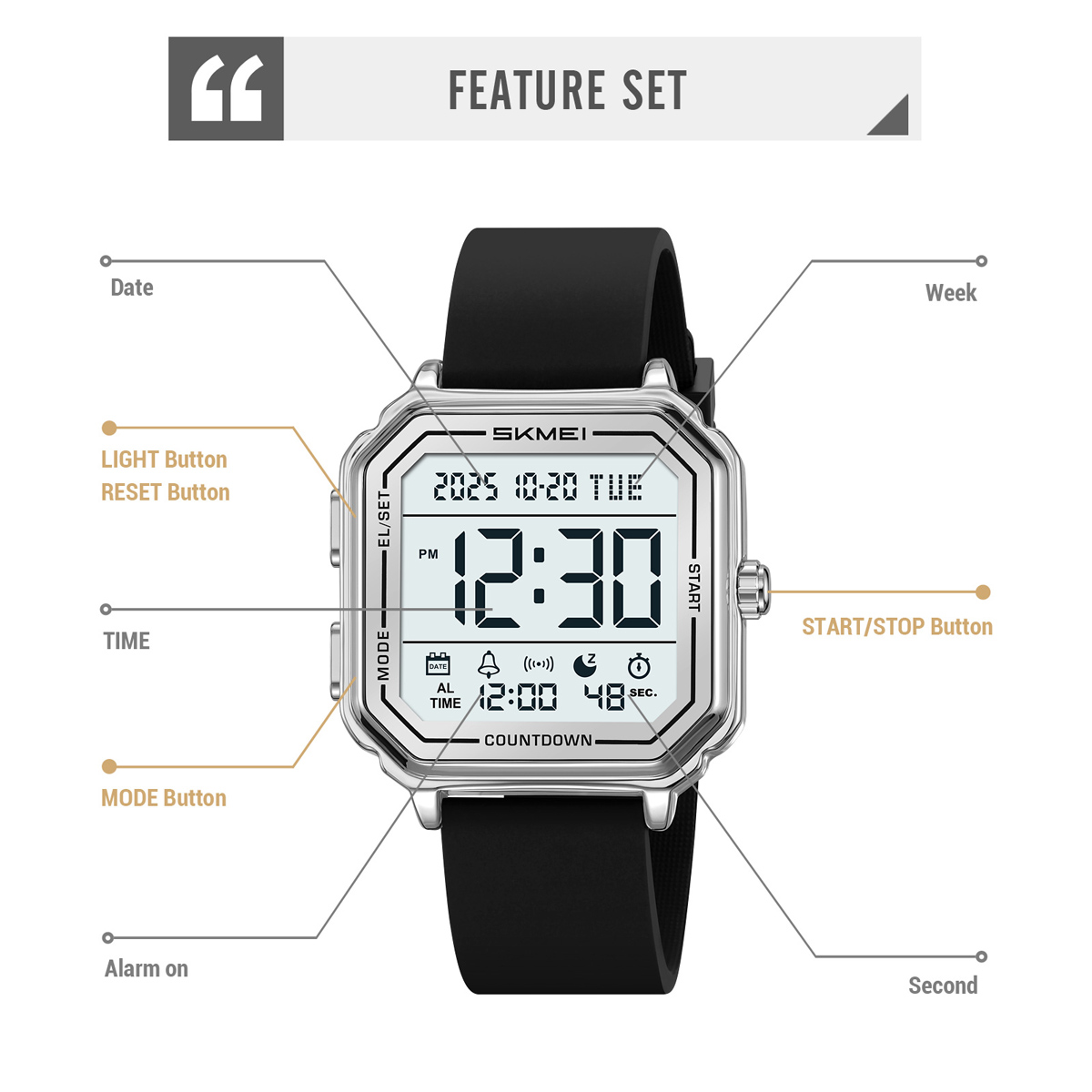 SKMEI 2559 Fashion Simple Sport Watch Men Watches Waterproof Digital Watch