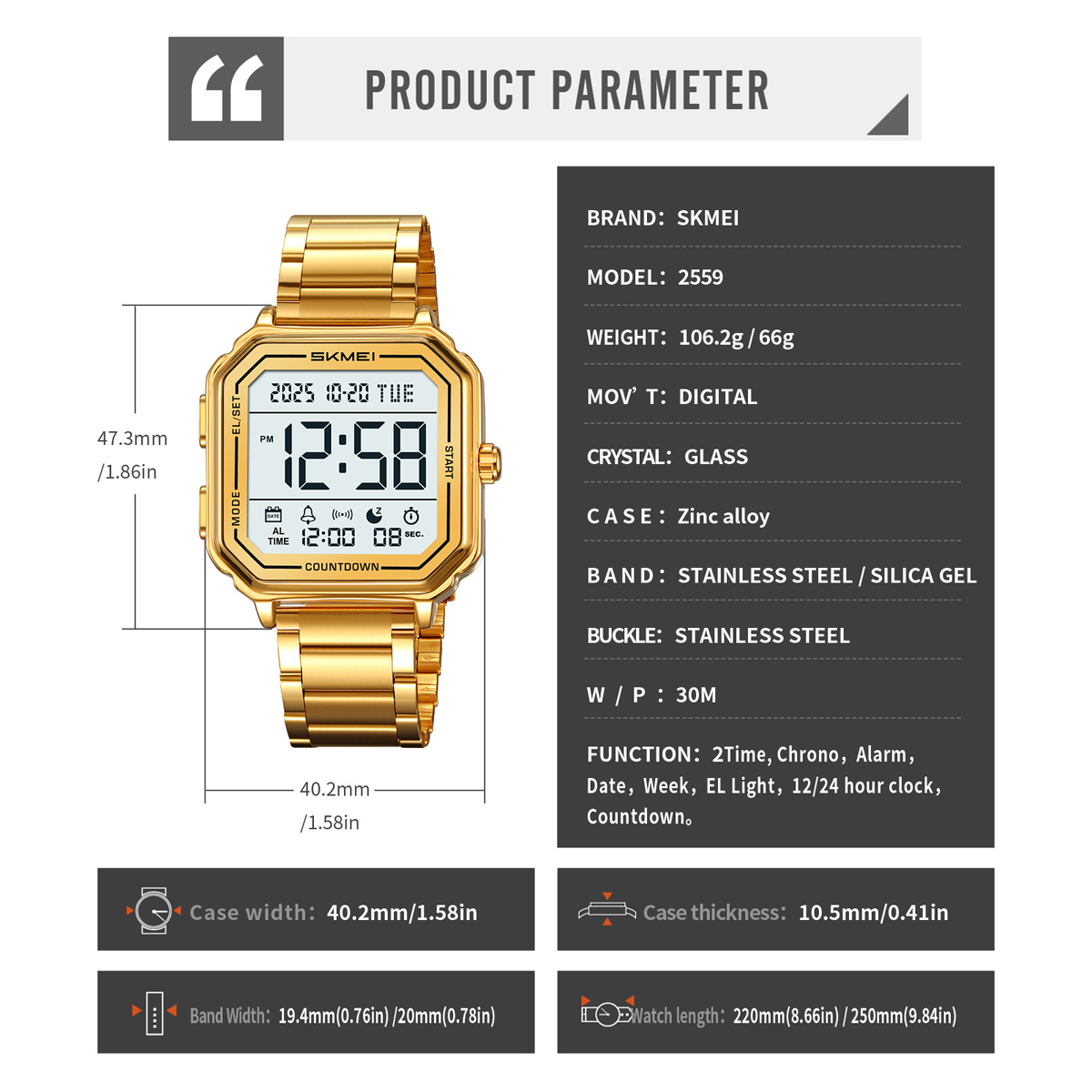 SKMEI 2559 Fashion Simple Sport Watch Men Watches Waterproof Digital Watch