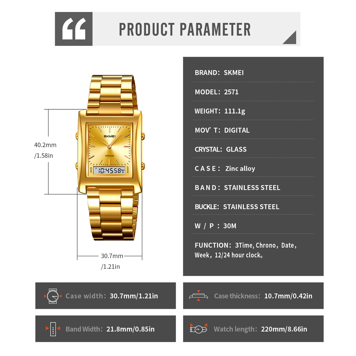 SKMEI 2571 METAL DIGITAL ANGLOG WATCH