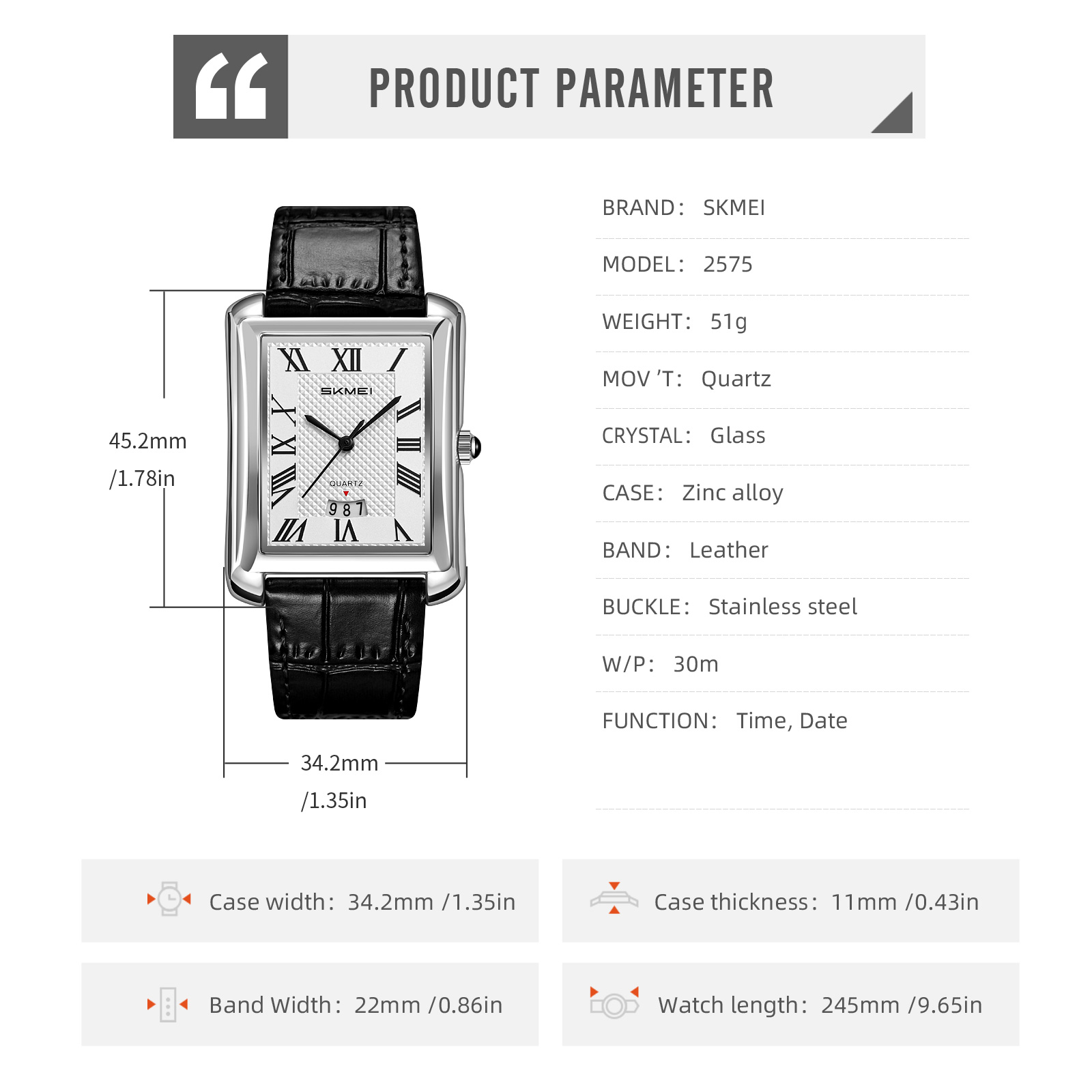 SKMEI 2575 MEN rectangular quartz Watch
