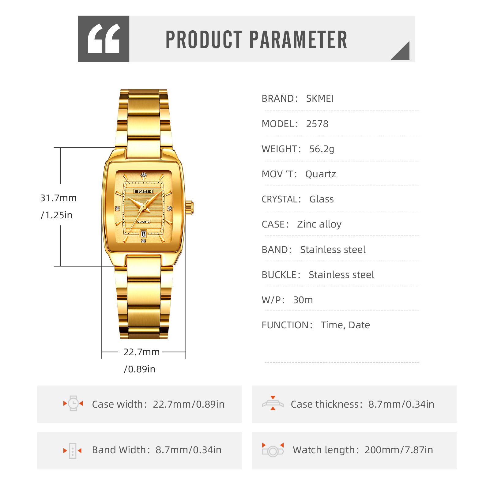 SKMEI 2578 FASHION STEEL WATCH FOR LADY