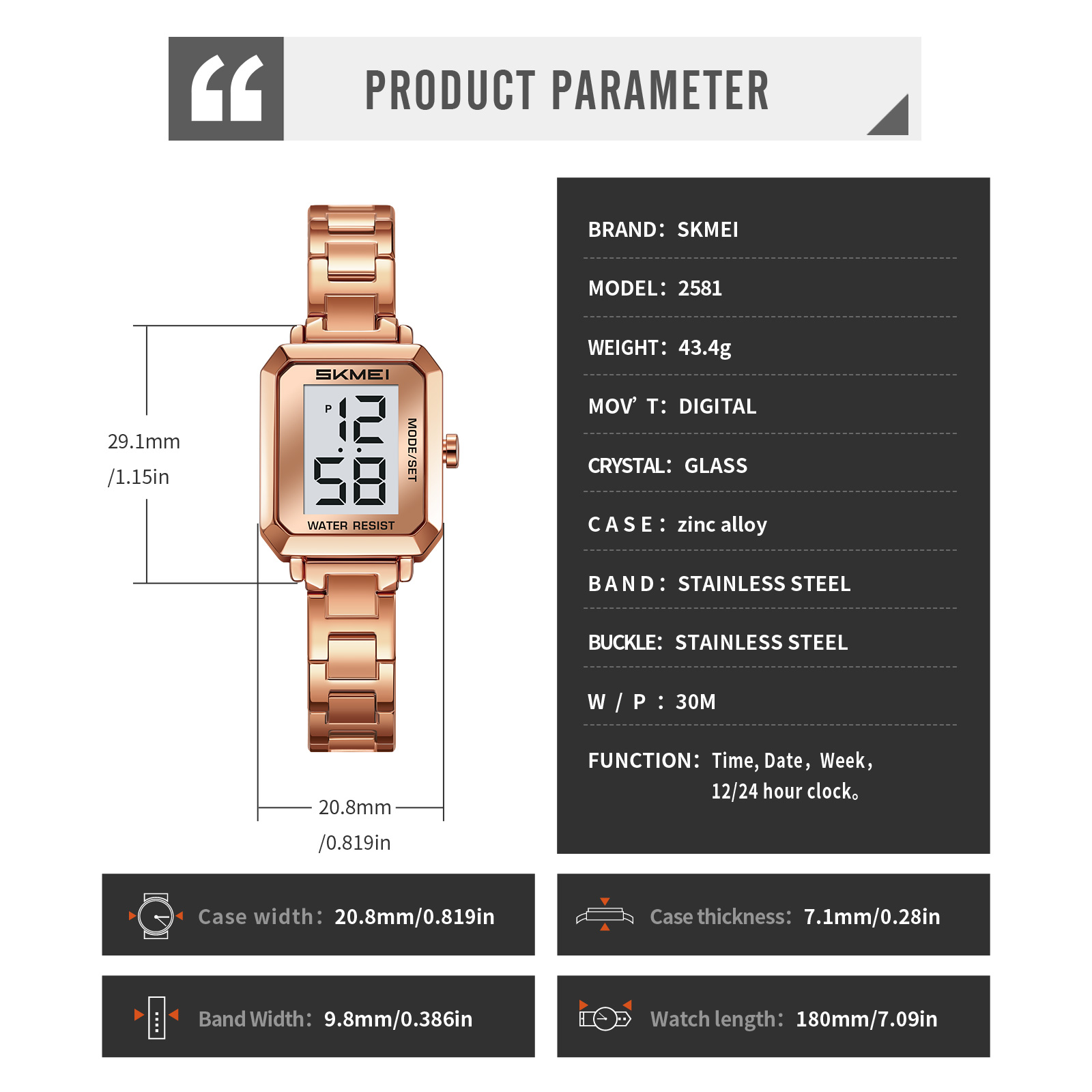 SKMEI 2581 METAL FEMALE DIGITAL WATCH WHOLESALE