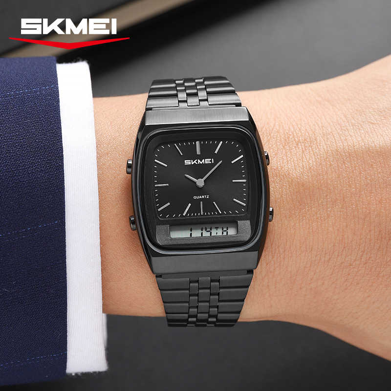 SKMEI 2585 Retro Watch Analog‑Digital Dual Display Quartz Wrist Watch