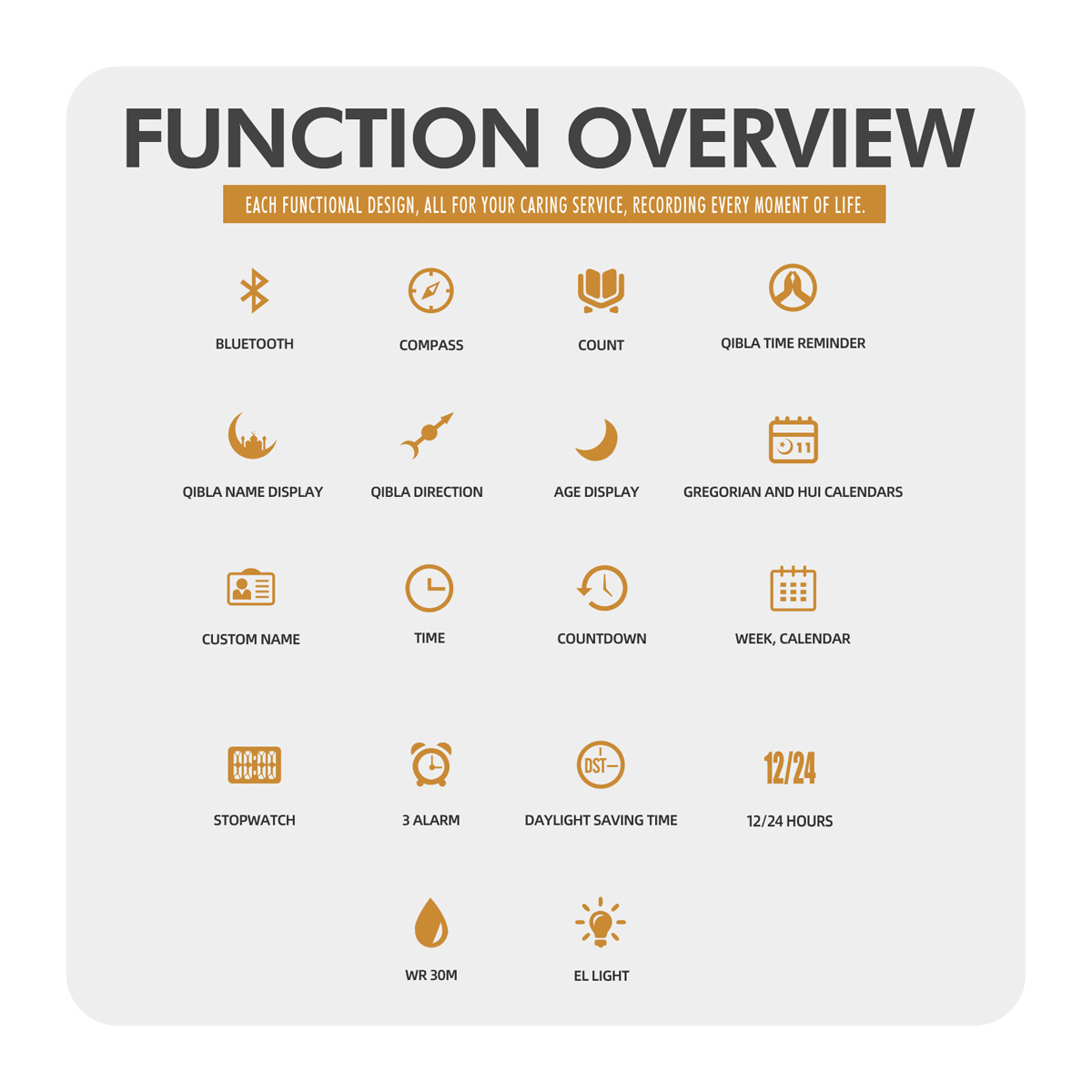 SKMEI 2591  Qibla Reminder Muslim Azan watch Supports Mobile Phone Connection