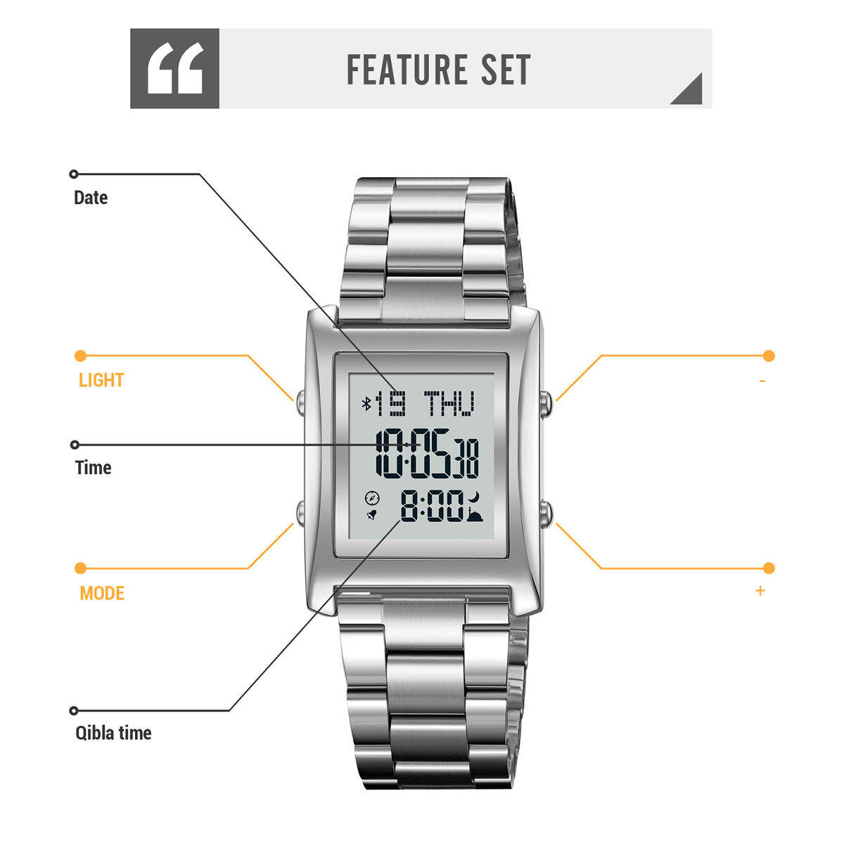 SKMEI 2591  Qibla Reminder Muslim Azan watch Supports Mobile Phone Connection