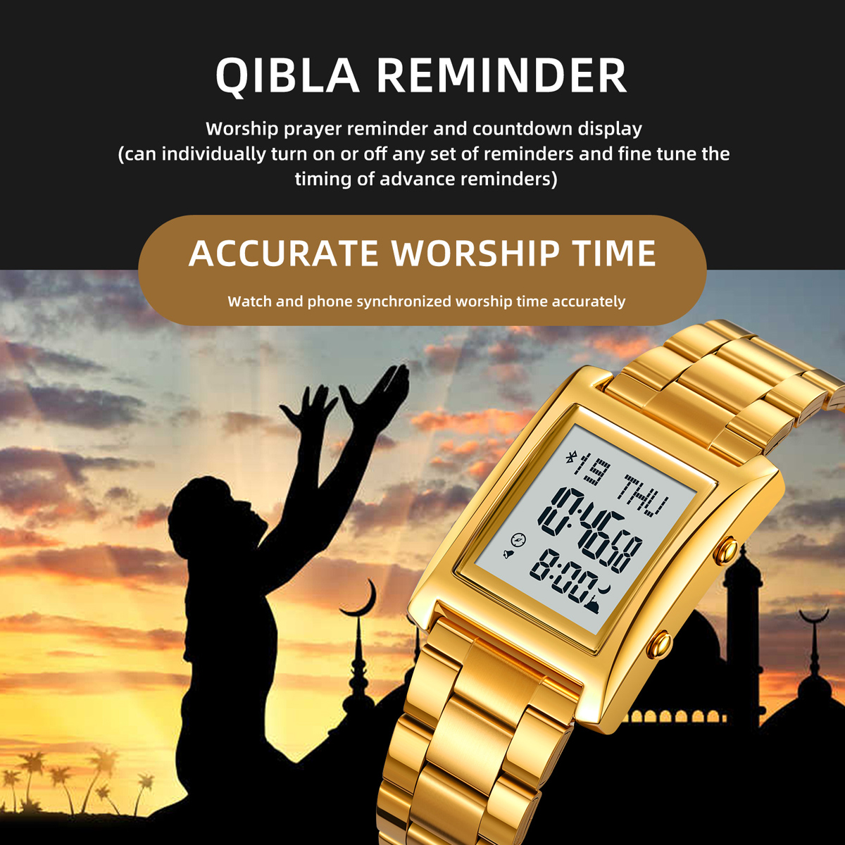 SKMEI 2591  Qibla Reminder Muslim Azan watch Supports Mobile Phone Connection