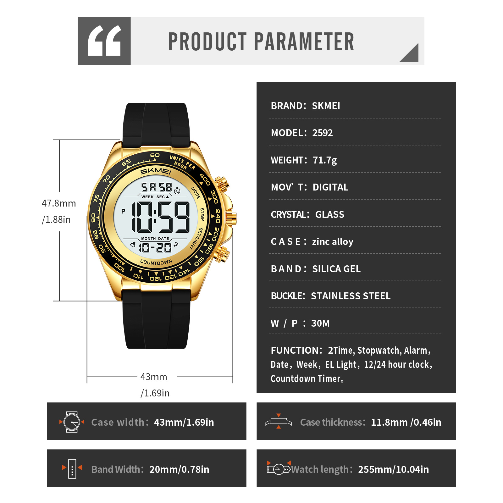 SKMEI Model 2592 Sporty Chronograph Digital Watches