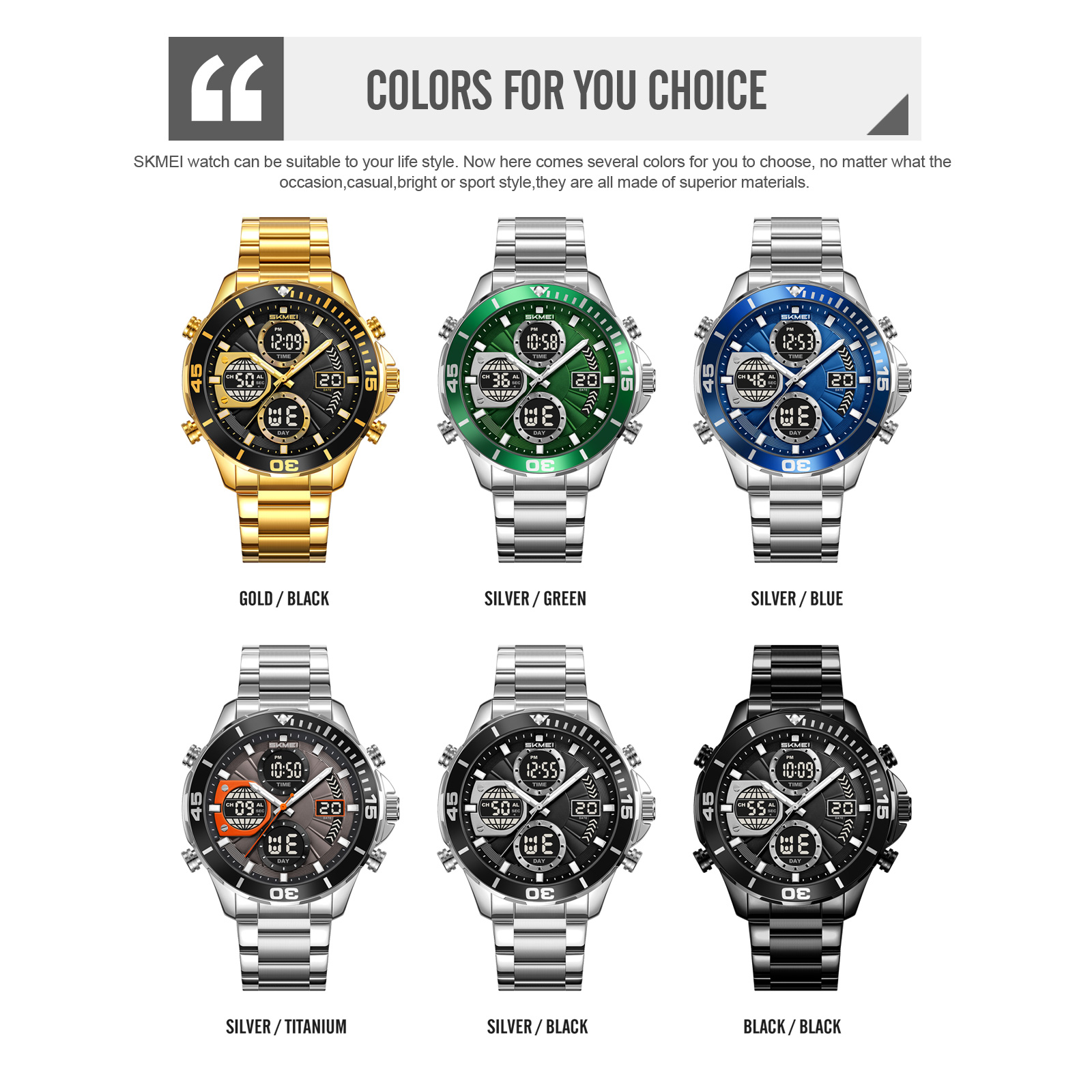 SKMEI Model 2621 Bold Chronograph Analog-Digital Sports Watches