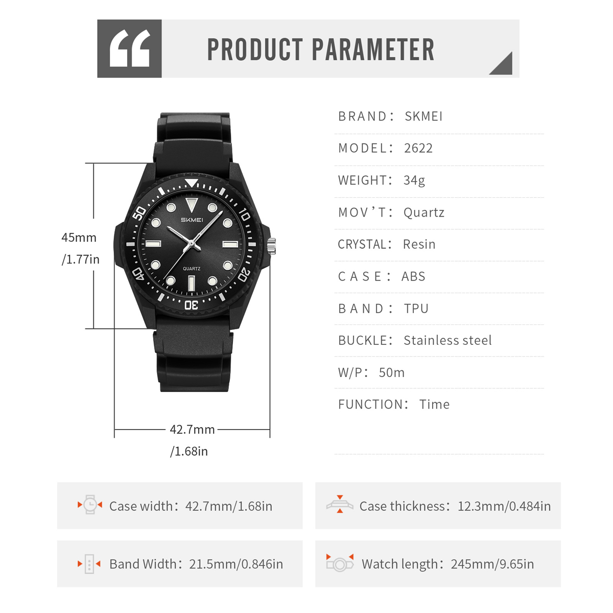 SKMEI Model 2622 Casual Style Quartz Watches