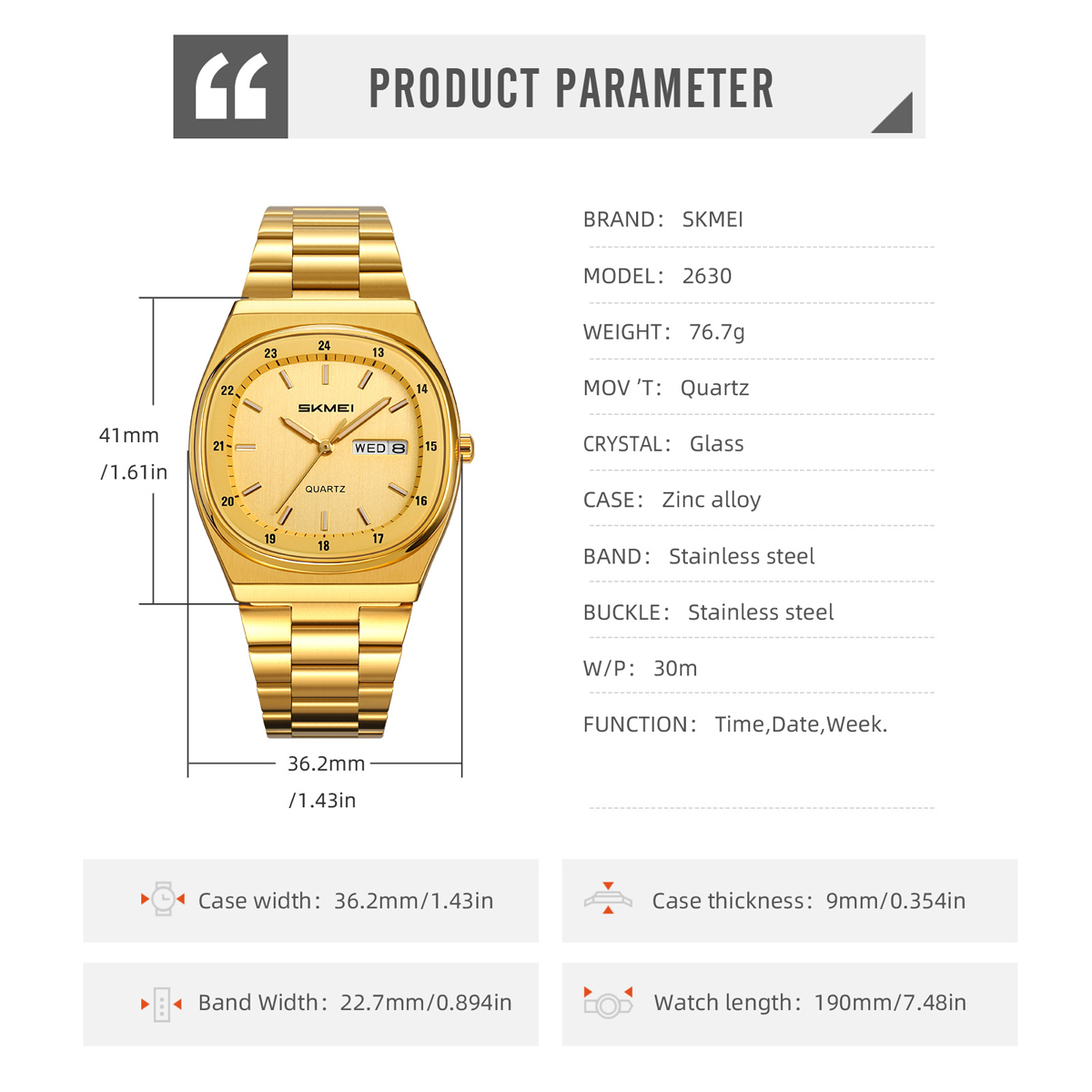 SKMEI 2630 metelic vintage quartz watch