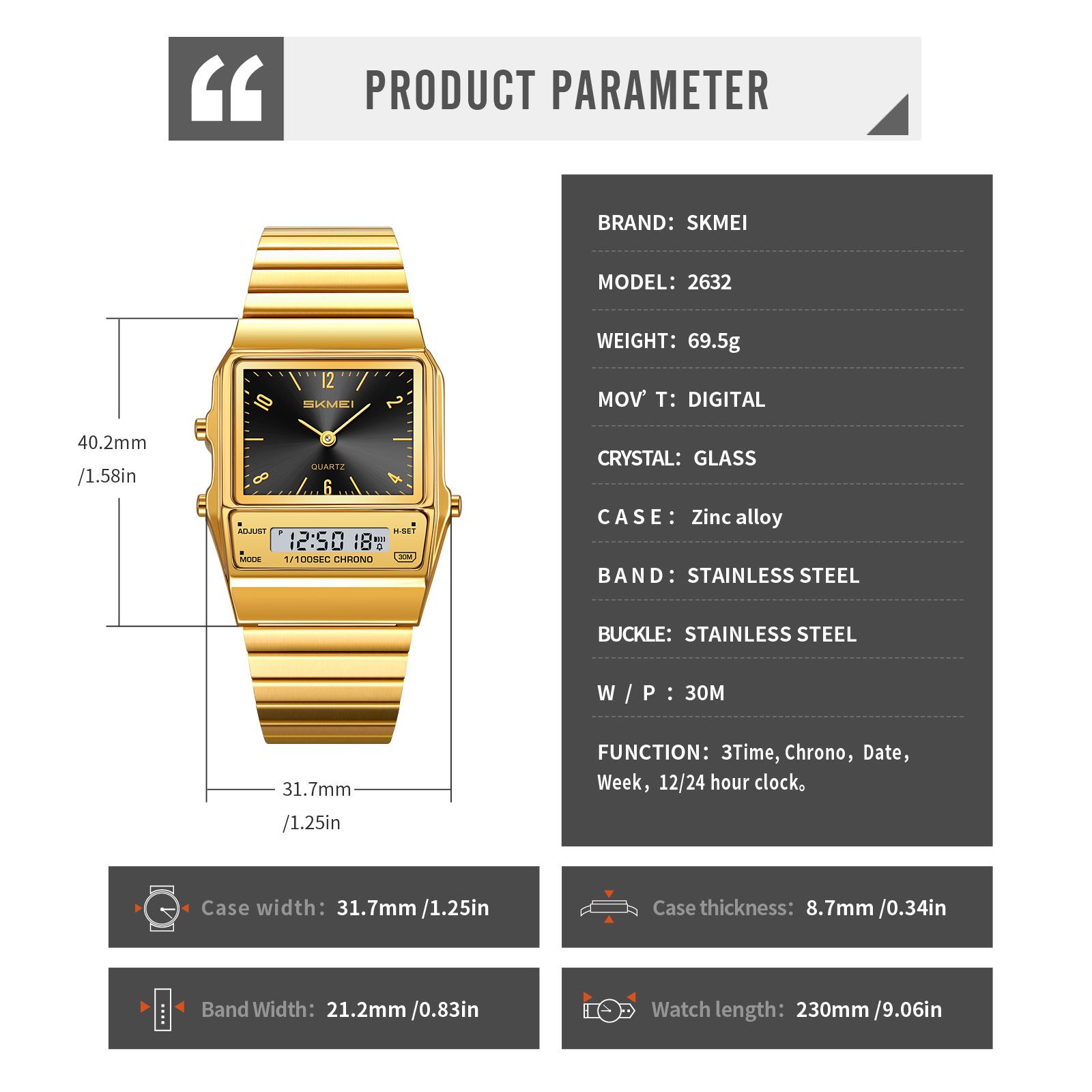 SKMEI Model 2632: Retro Analog-Digital Watches Factory-Direct