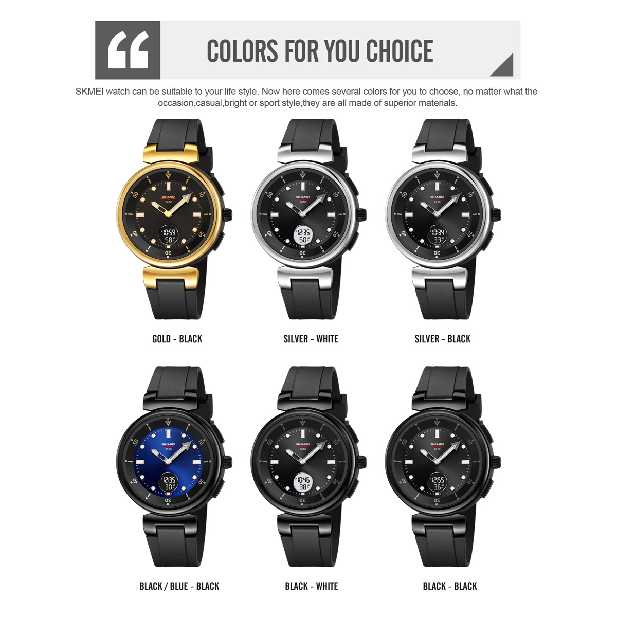 SKMEI 2634 Silicone Band Analog Digital Casual Wristwatch