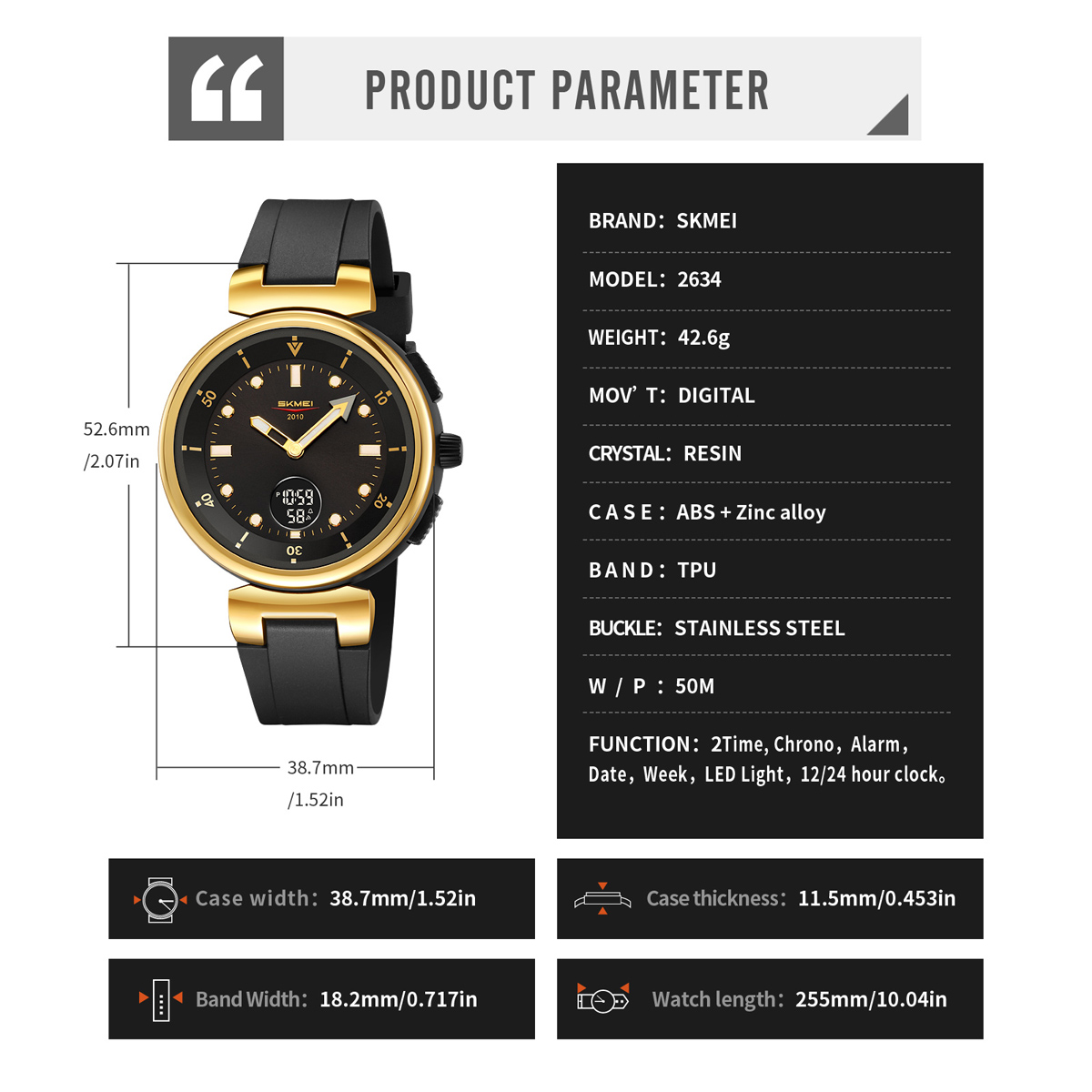 SKMEI 2634 Silicone Band Analog Digital Casual Wristwatch