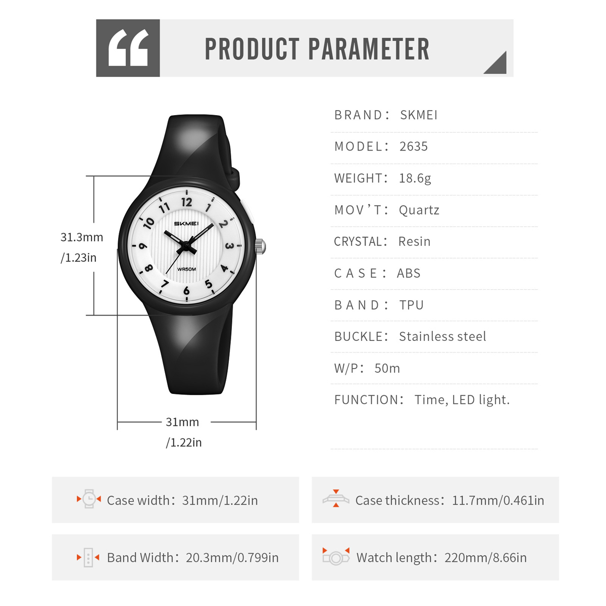 skmei 2635 plastic Quartz Watch for female