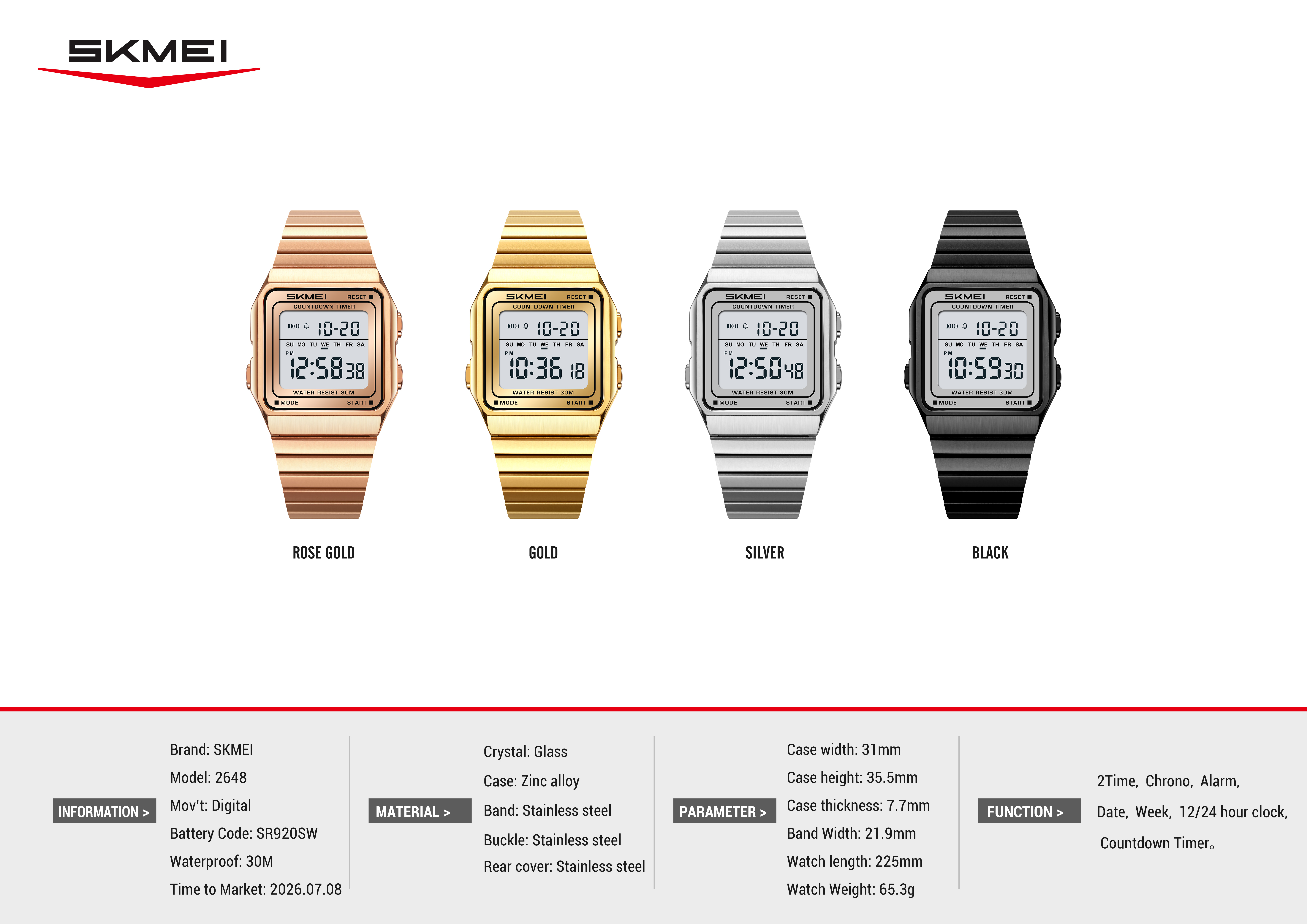 skmei 2648 Stainless Steel Bracelet Vintage Men’s Digital Watch