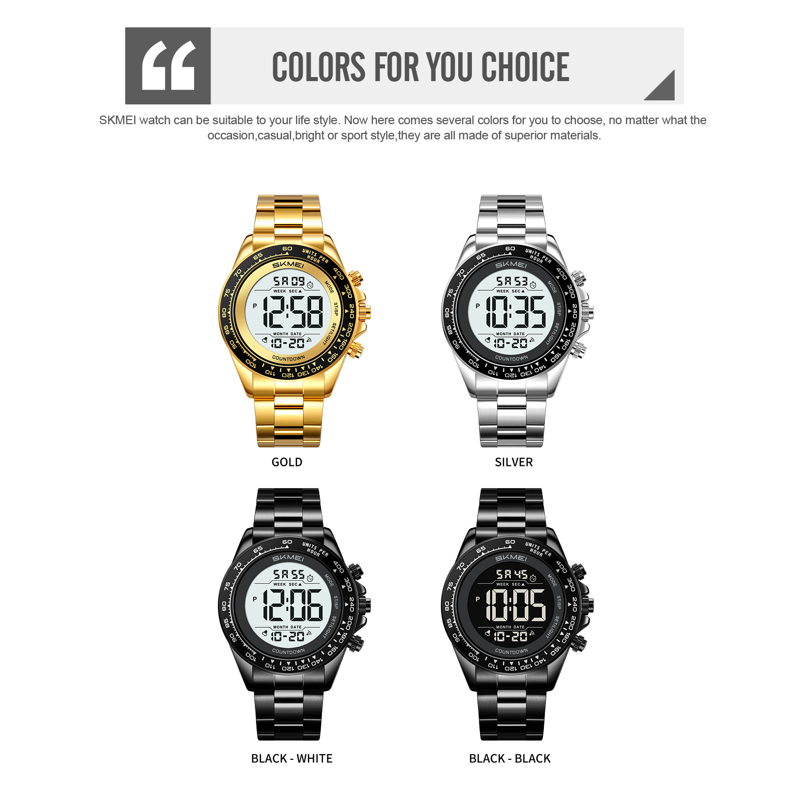 SKMEI Model 2659 Stainless Steel Chronograph Digital Watches