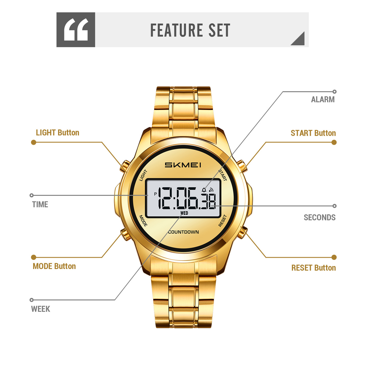 SKMEI2702 Men Round Digital Watch Multifunction Electronic Wrist Watch