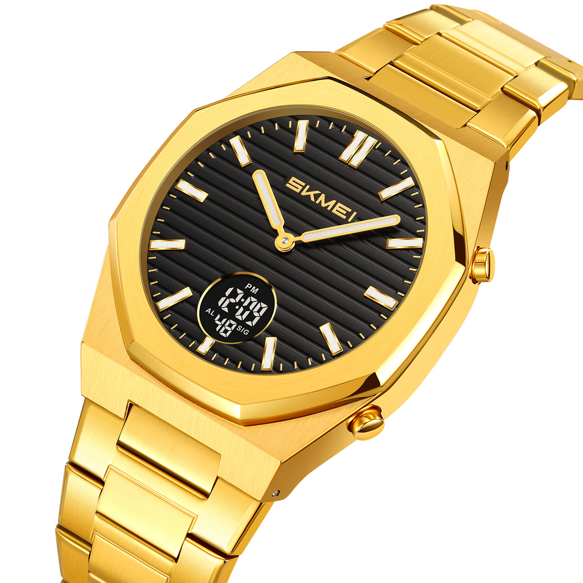 SKMEI2703 Octagon Stainless Steel Analog Digital Business Wristwatch