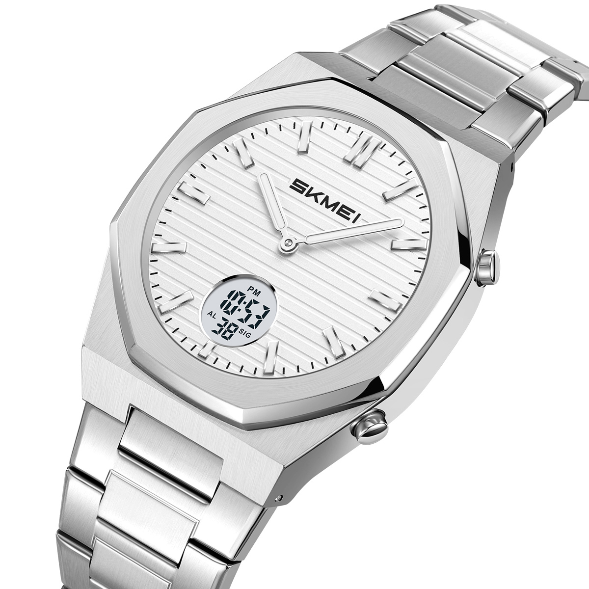 SKMEI2703 Octagon Stainless Steel Analog Digital Business Wristwatch