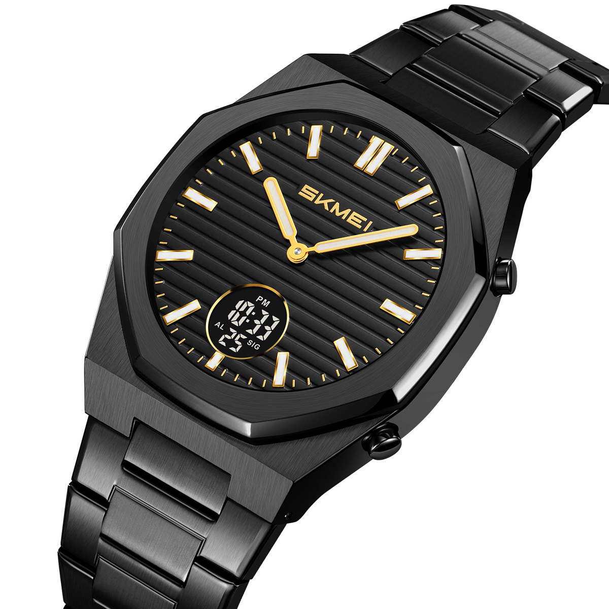 SKMEI2703 Octagon Stainless Steel Analog Digital Business Wristwatch
