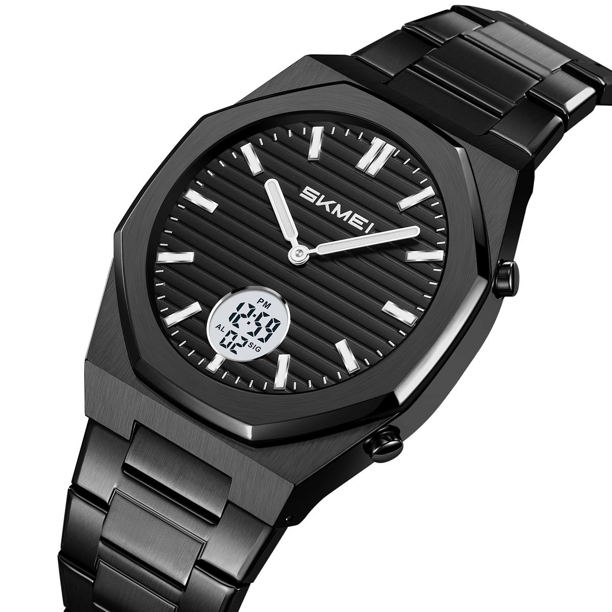 SKMEI2703 Octagon Stainless Steel Analog Digital Business Wristwatch